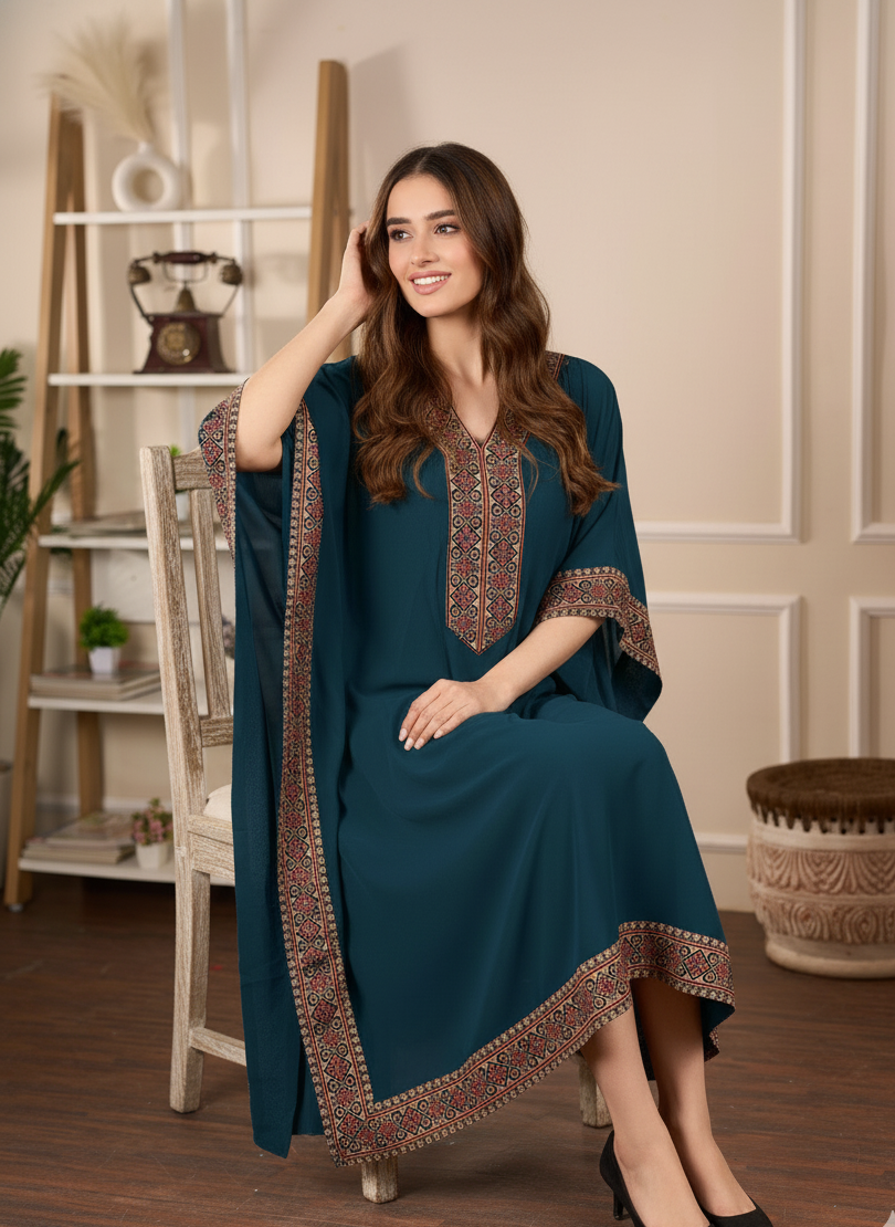 Teal Empress Georgette Kaftan