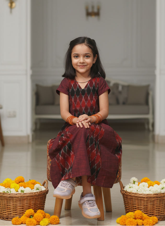 Let her shine in our pure cotton Ikat top & skirt set — soft, breathable, and gentle on the skin. 🌸
Handcrafted with love, it blends playful comfort with timeless Indian craft for everyday elegance.