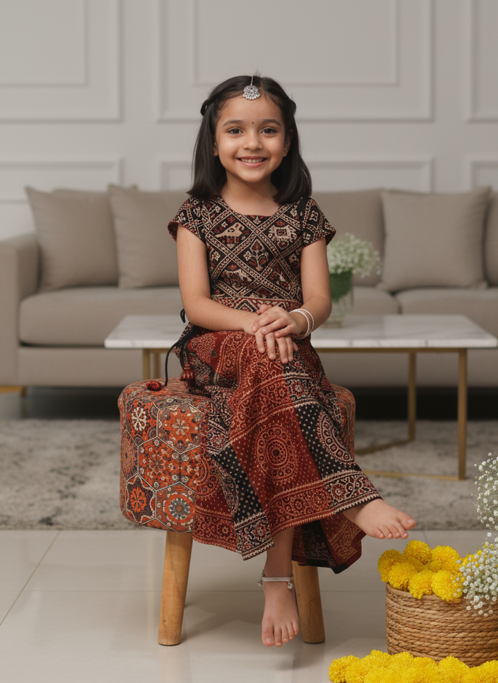 Let her shine in our handcrafted Ajrakh cotton top & skirt set β soft, breathable, and gentle on the skin. πΈ
Blending artisanal prints with modern comfort, this set is perfect for festive gatherings, family outings, or everyday elegance.