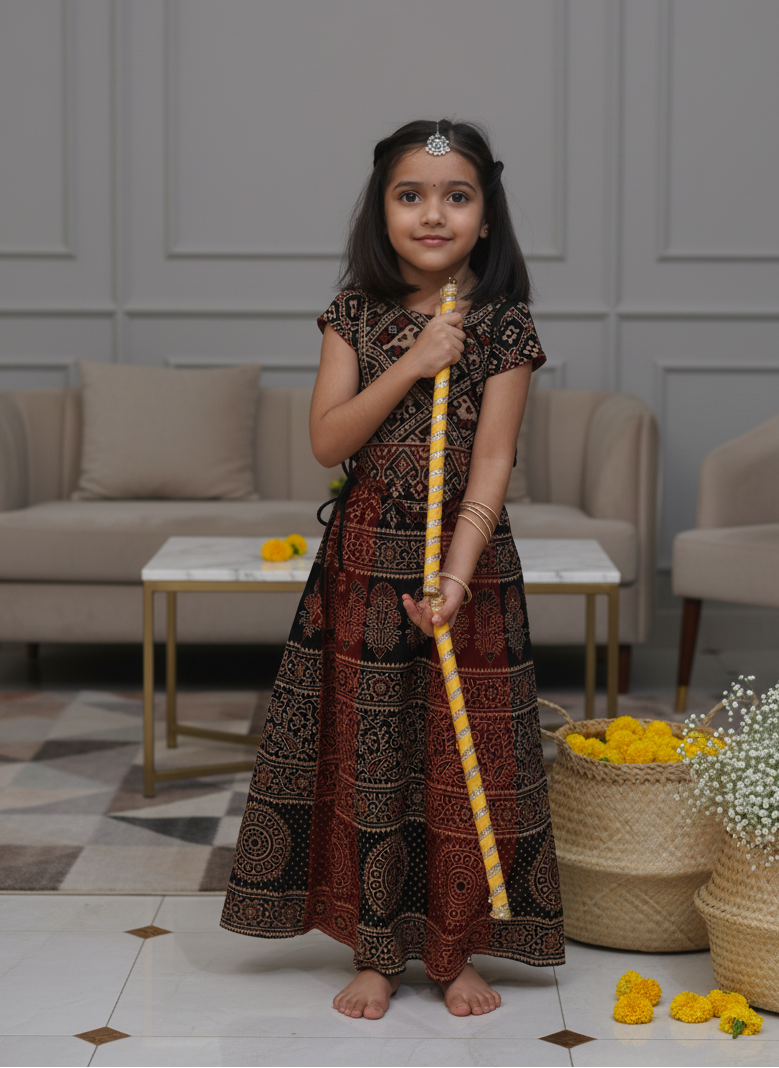 Let her shine in our handcrafted Ajrakh cotton top & skirt set β soft, breathable, and gentle on the skin. πΈ
Blending artisanal prints with modern comfort, this set is perfect for festive gatherings, family outings, or everyday elegance.