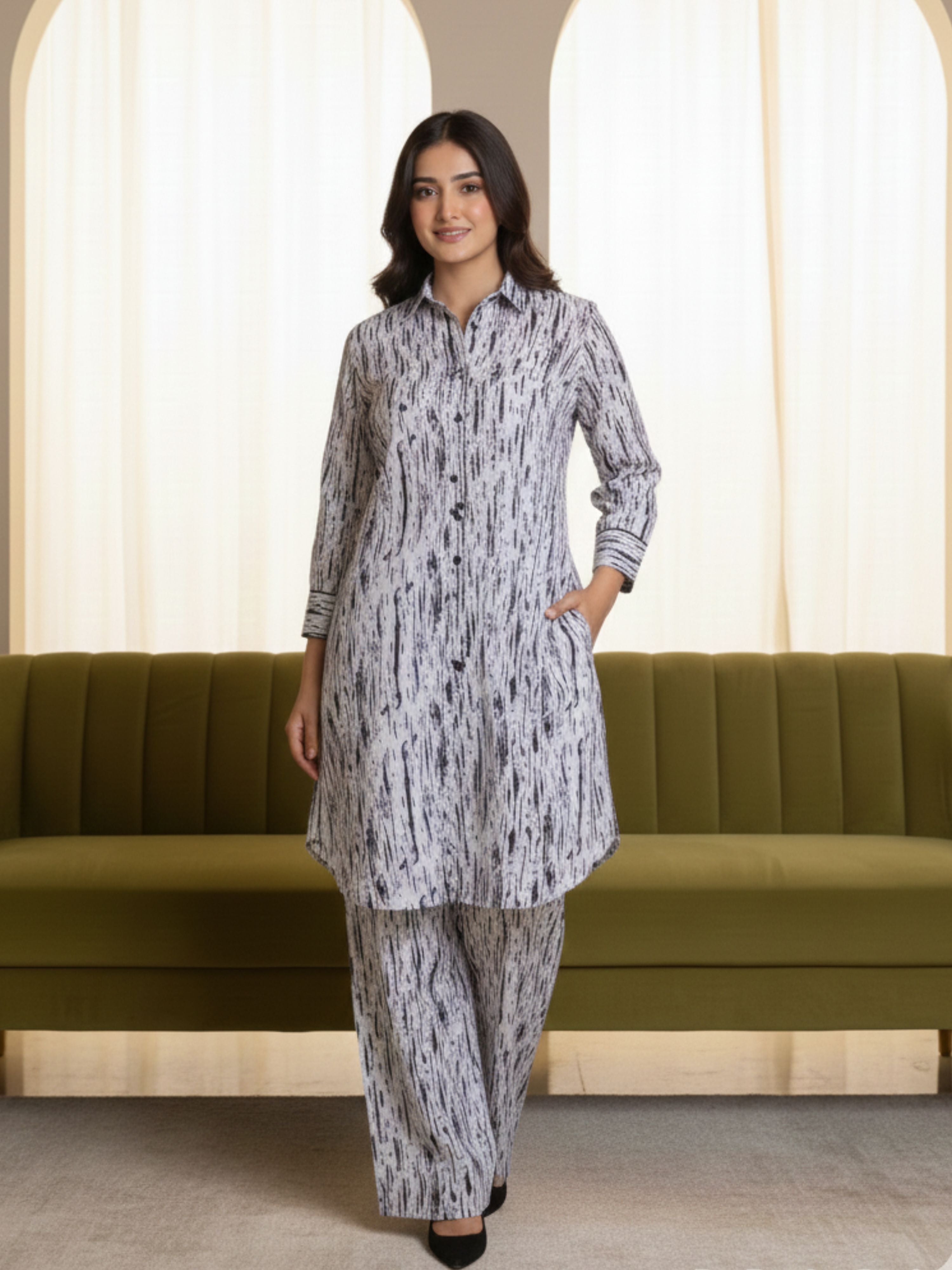 Charcoal Chic Co-ord Set with Black Details