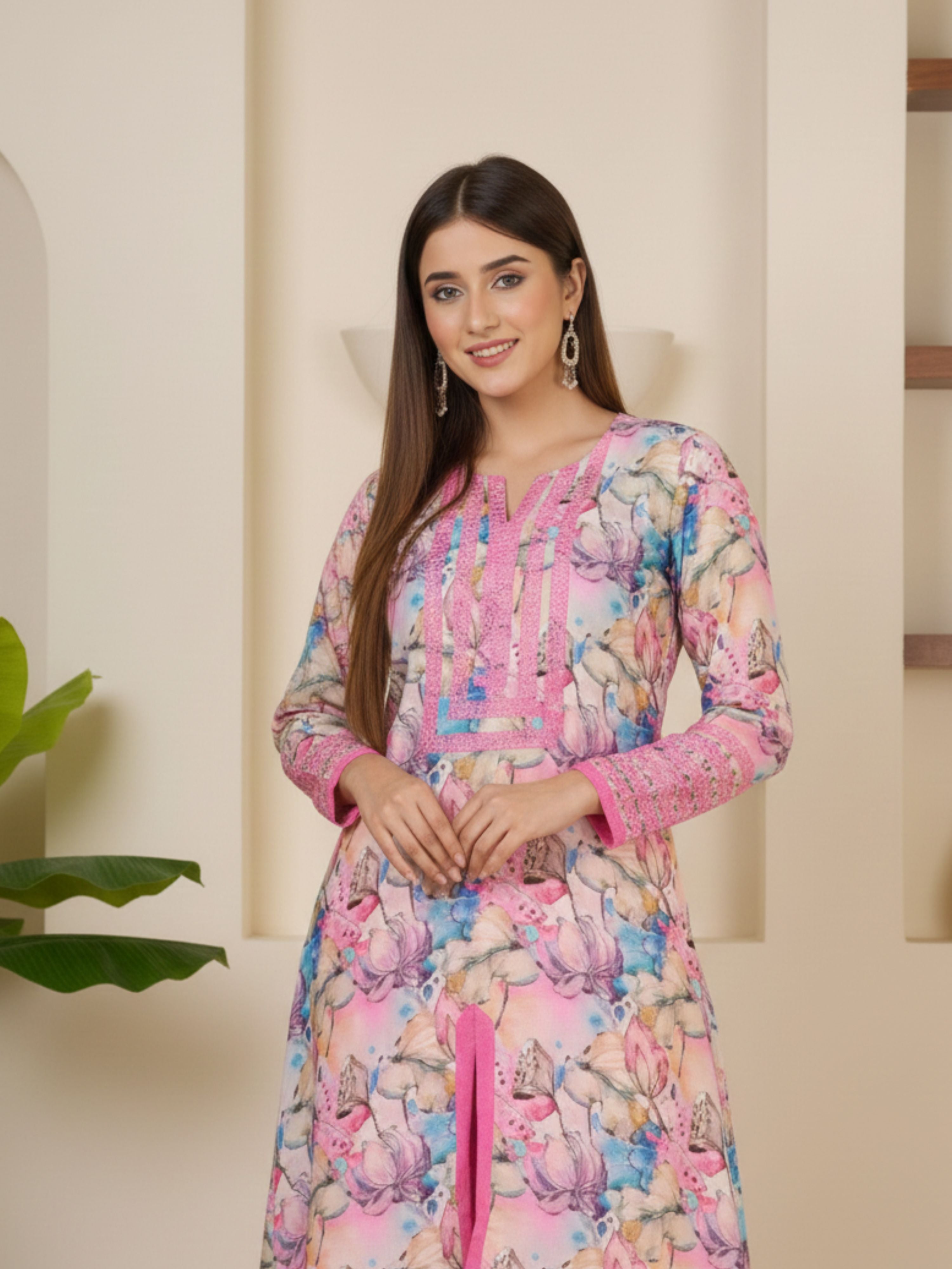 Rosette Garden Mirror-Embellished Kurta Set
