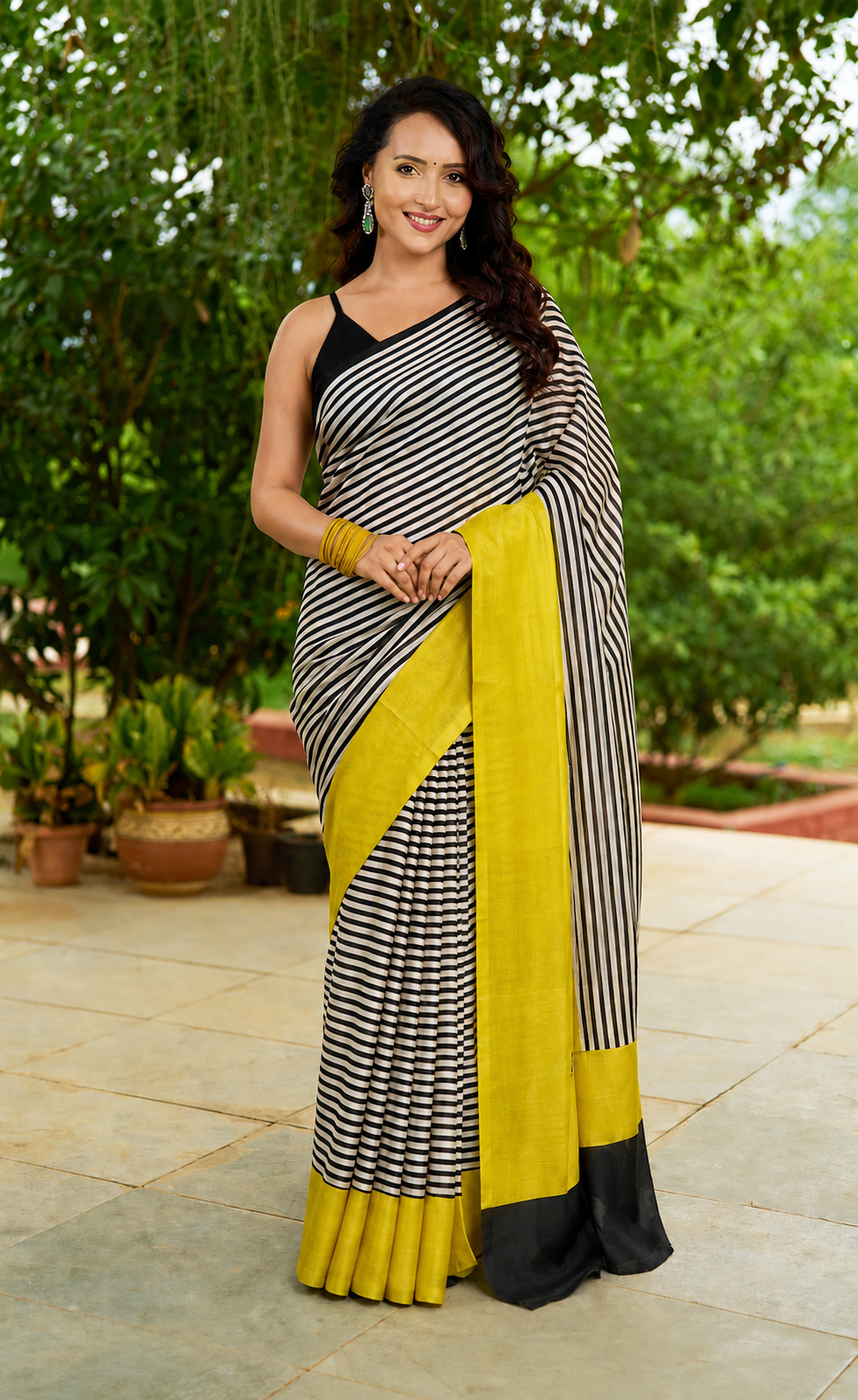 Varnika Lime Silk Hand painted Saree