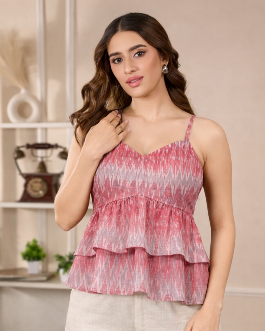 Zariya Rosé Ikat Peplum Top