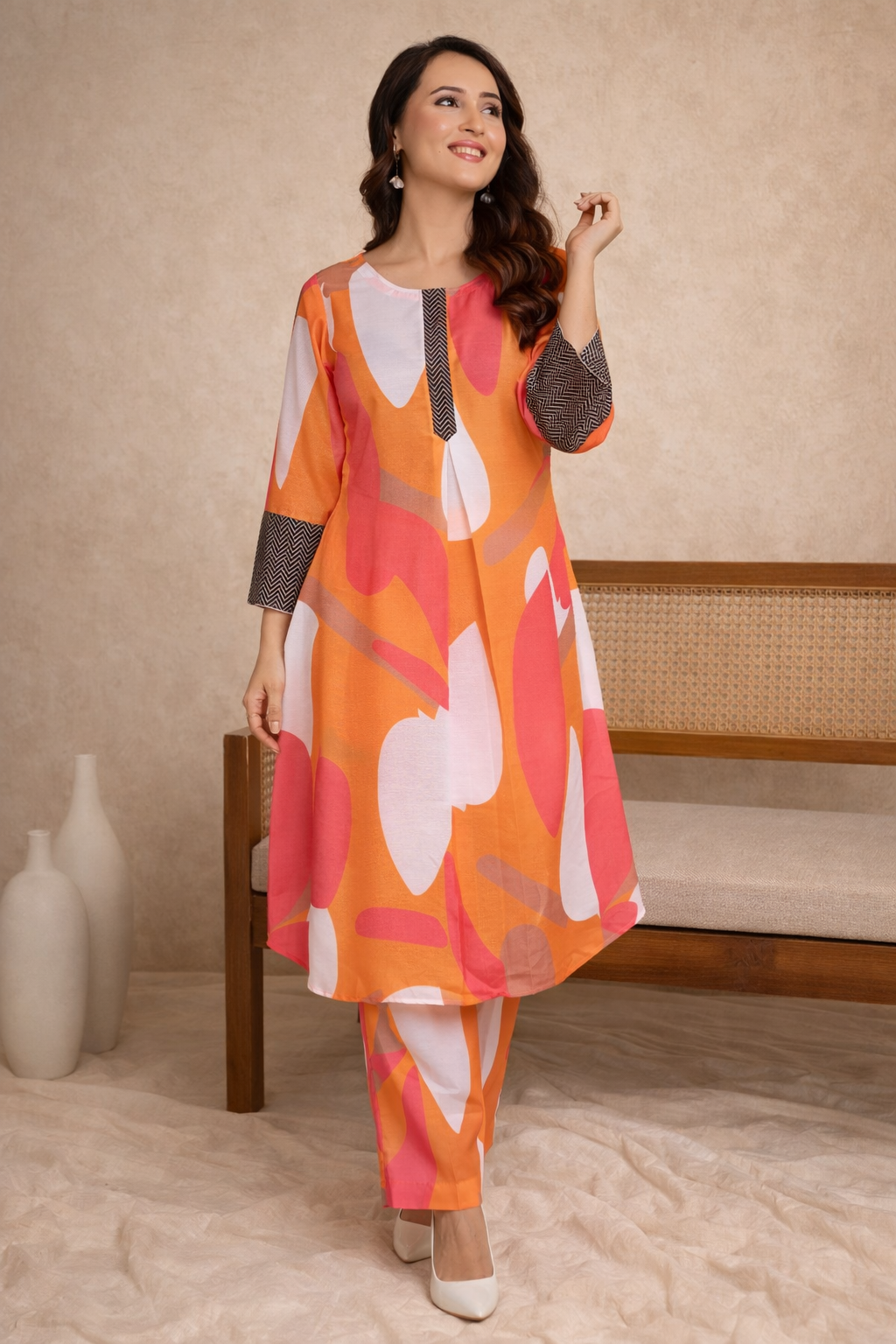 Abstract Canvas Muslin Kurti (Optional Pant)