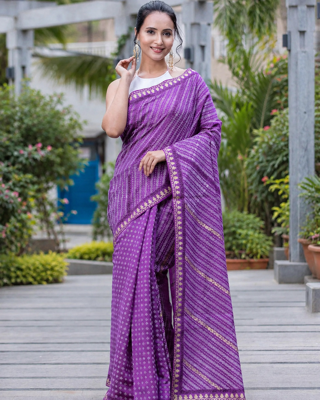 Ambient Purple-Silk Modal Block Print Saree