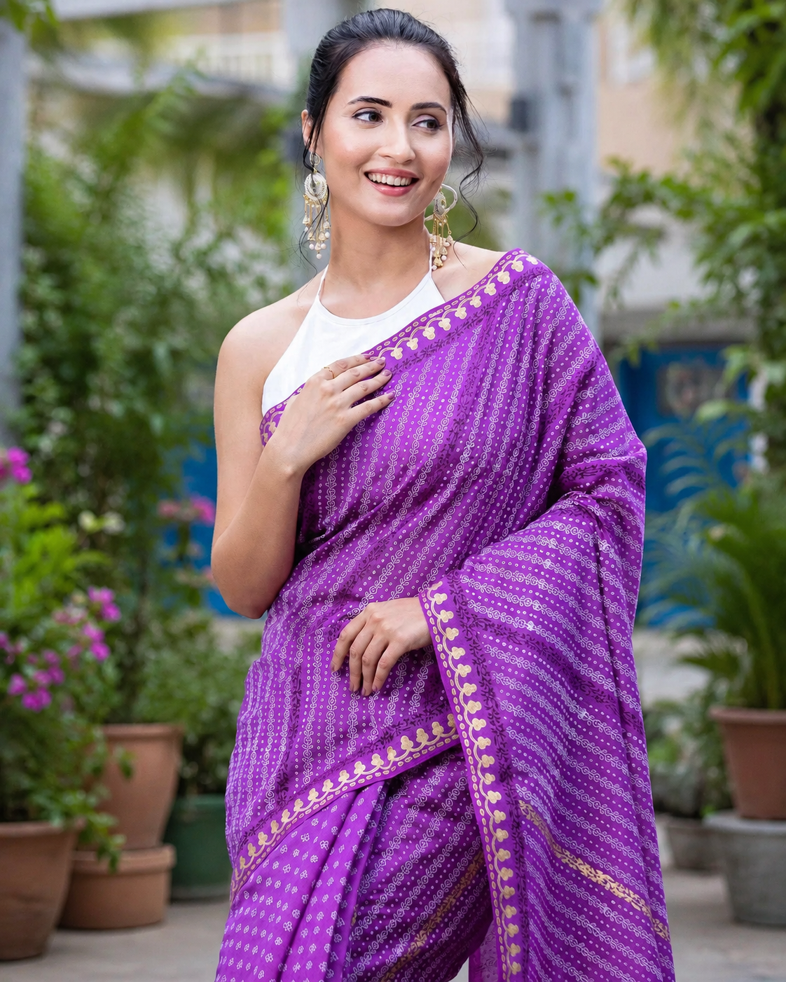 Ambient Purple-Silk Modal Block Print Saree