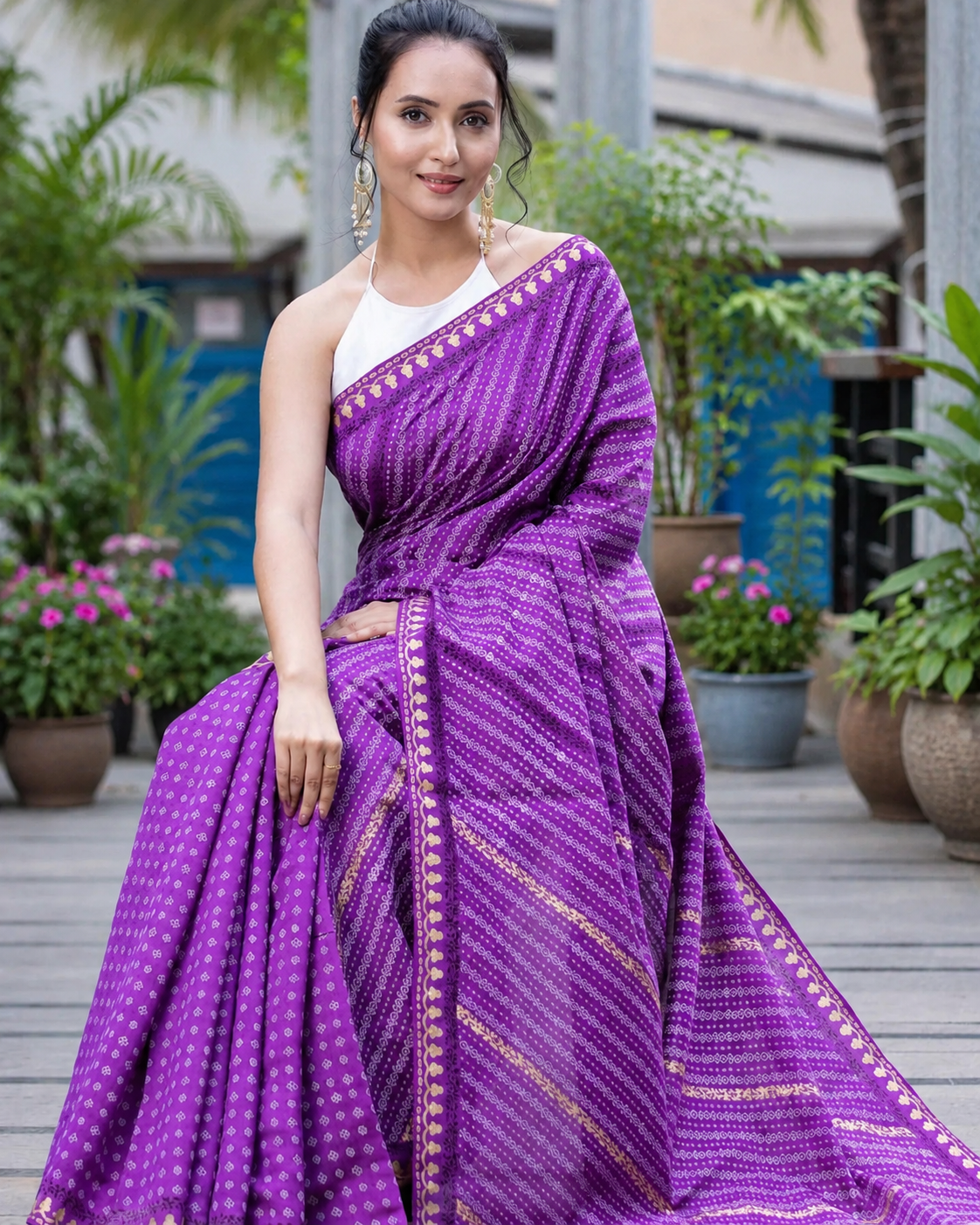 Ambient Purple-Silk Modal Block Print Saree