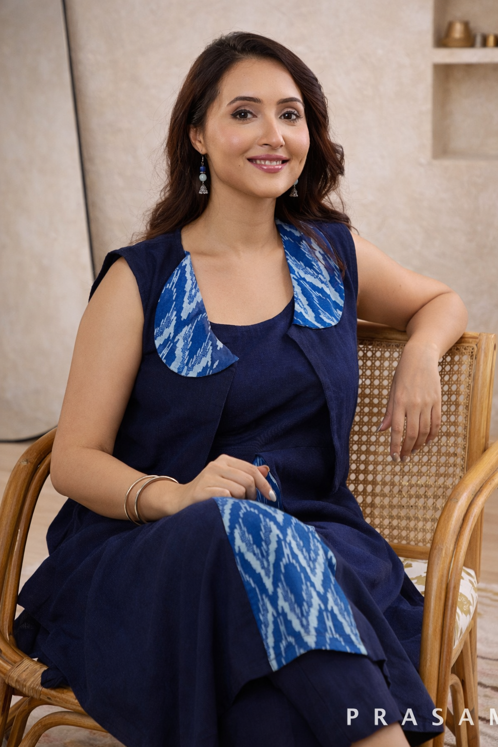 Aqua Veil Kurti Set with Bagru Collor and a Matching Jacket