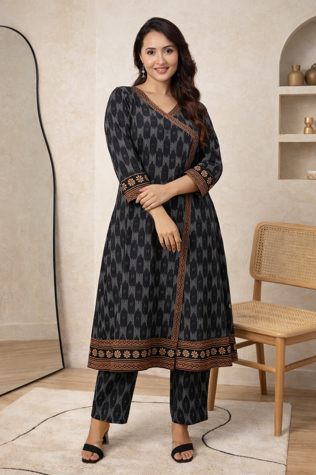 Black Tapestry Ajrakh Flair Kurta Set