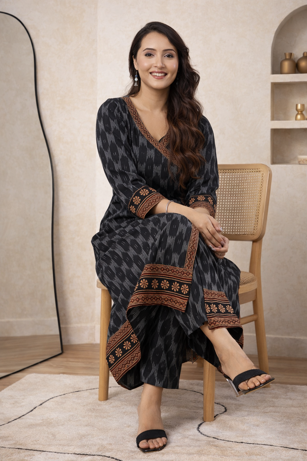 Black Tapestry Ajrakh Flair Kurta Set