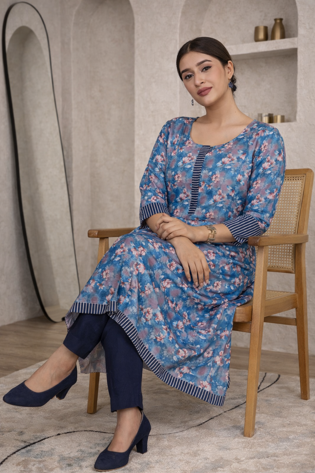 Blue Breeze Floral Muslin Kurti