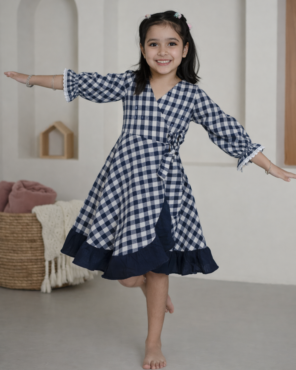 Blueberry Checks Wrap Dress