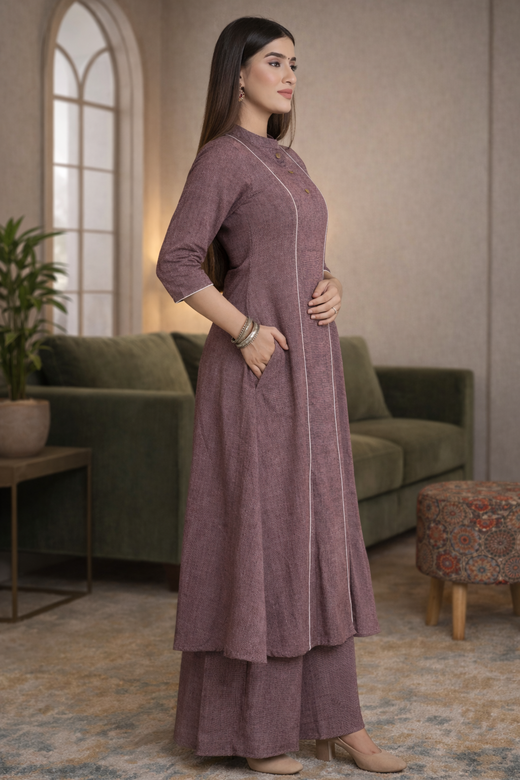 Earthy Violet Classic Handloom Kurta set (optional block printed dupatta)