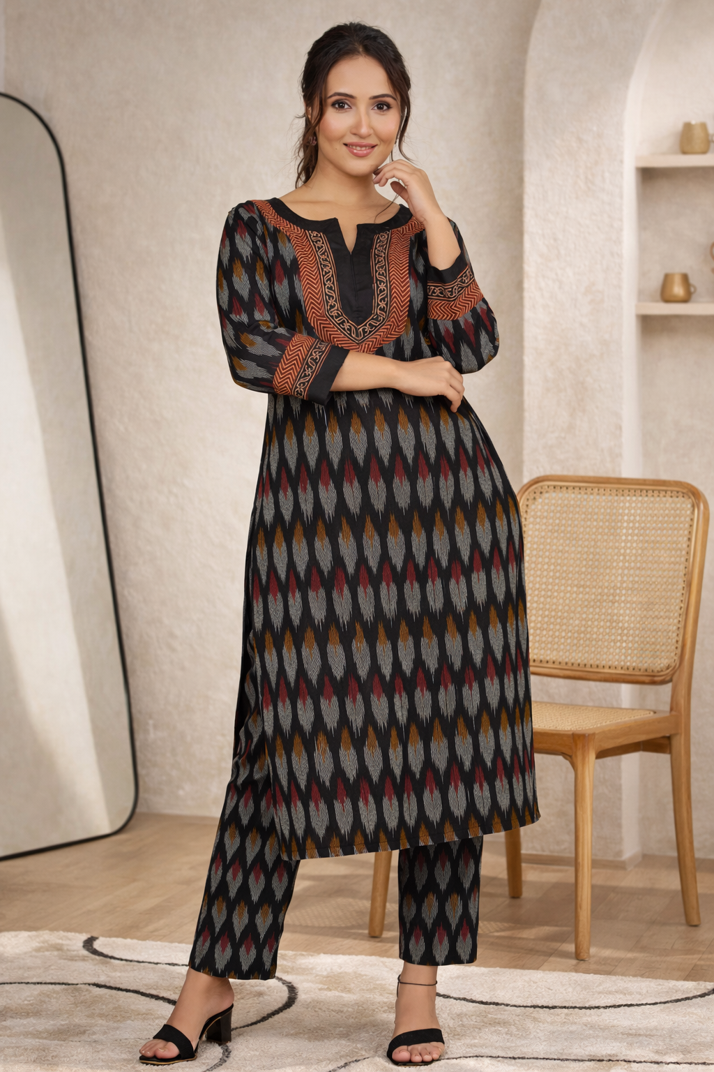 Ebon Weave Ikat Radiance Kurti Set
