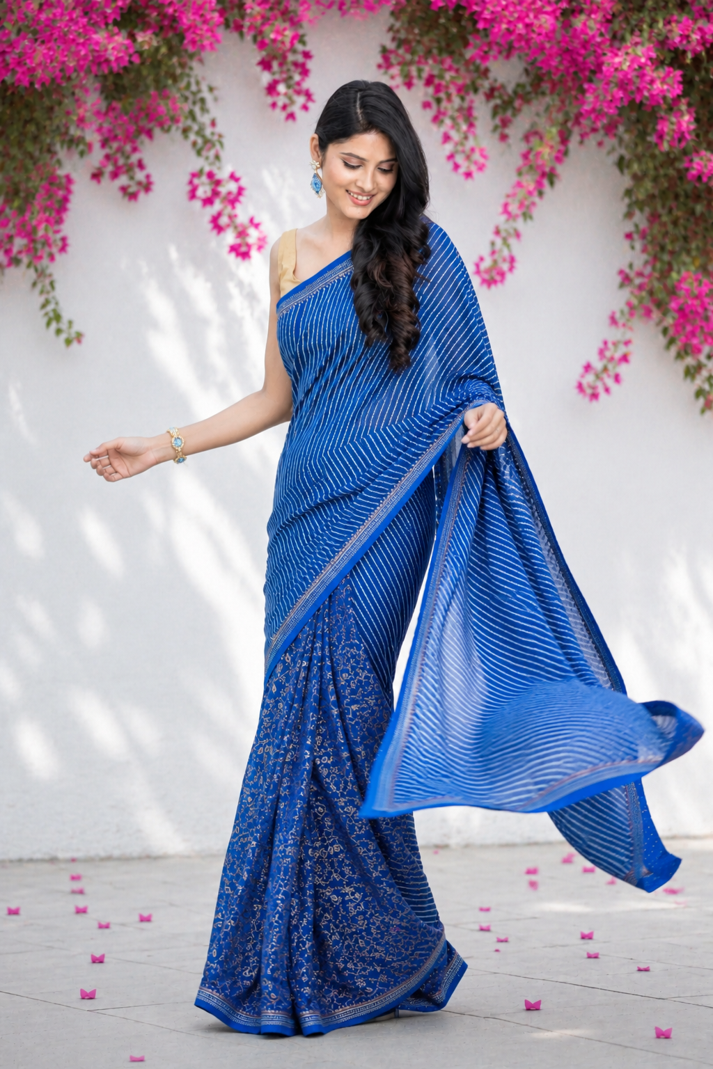 Ethnic Navy Chant - Chanderi Block Print Saree