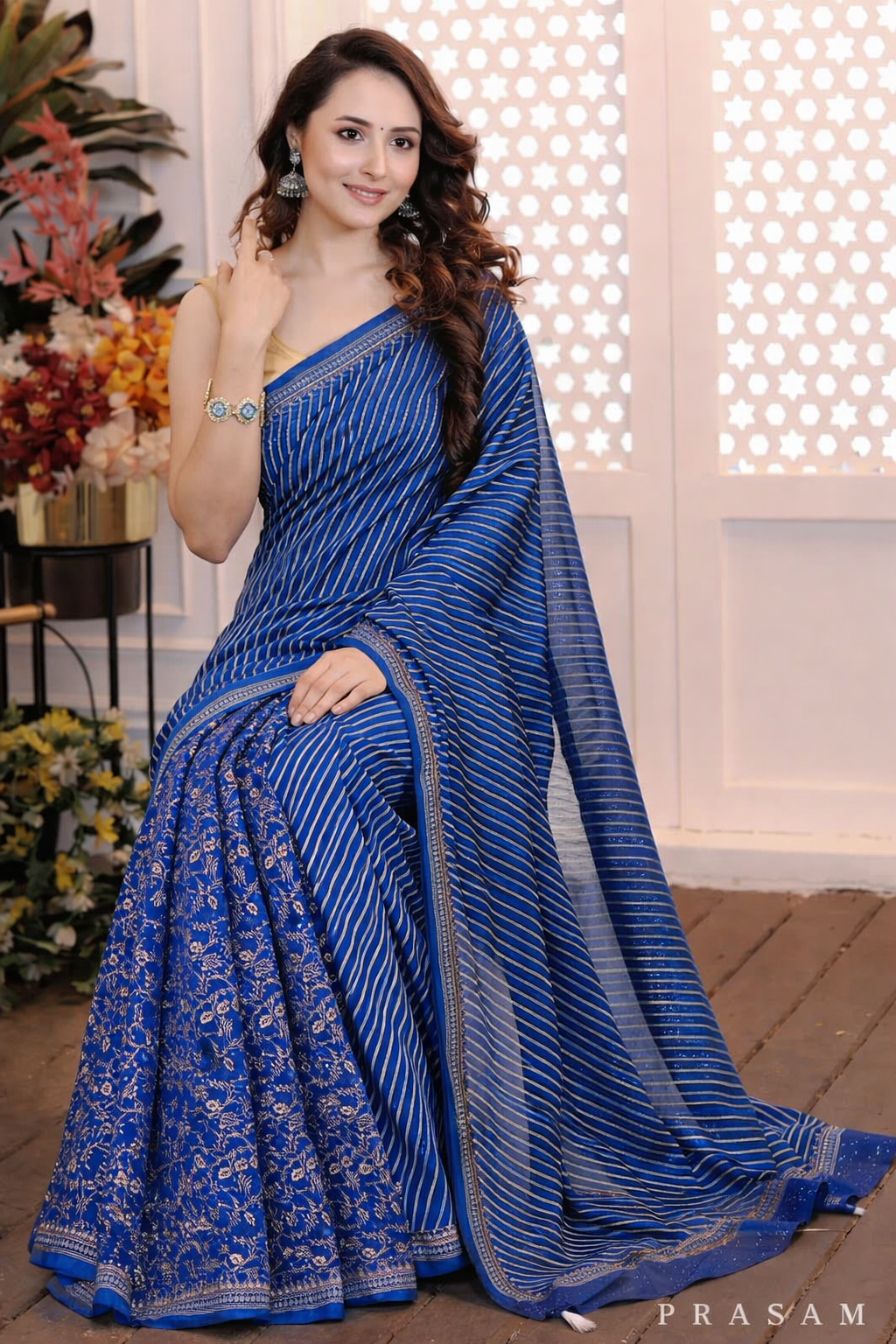 Ethnic Navy Chant - Chanderi Block Print Saree