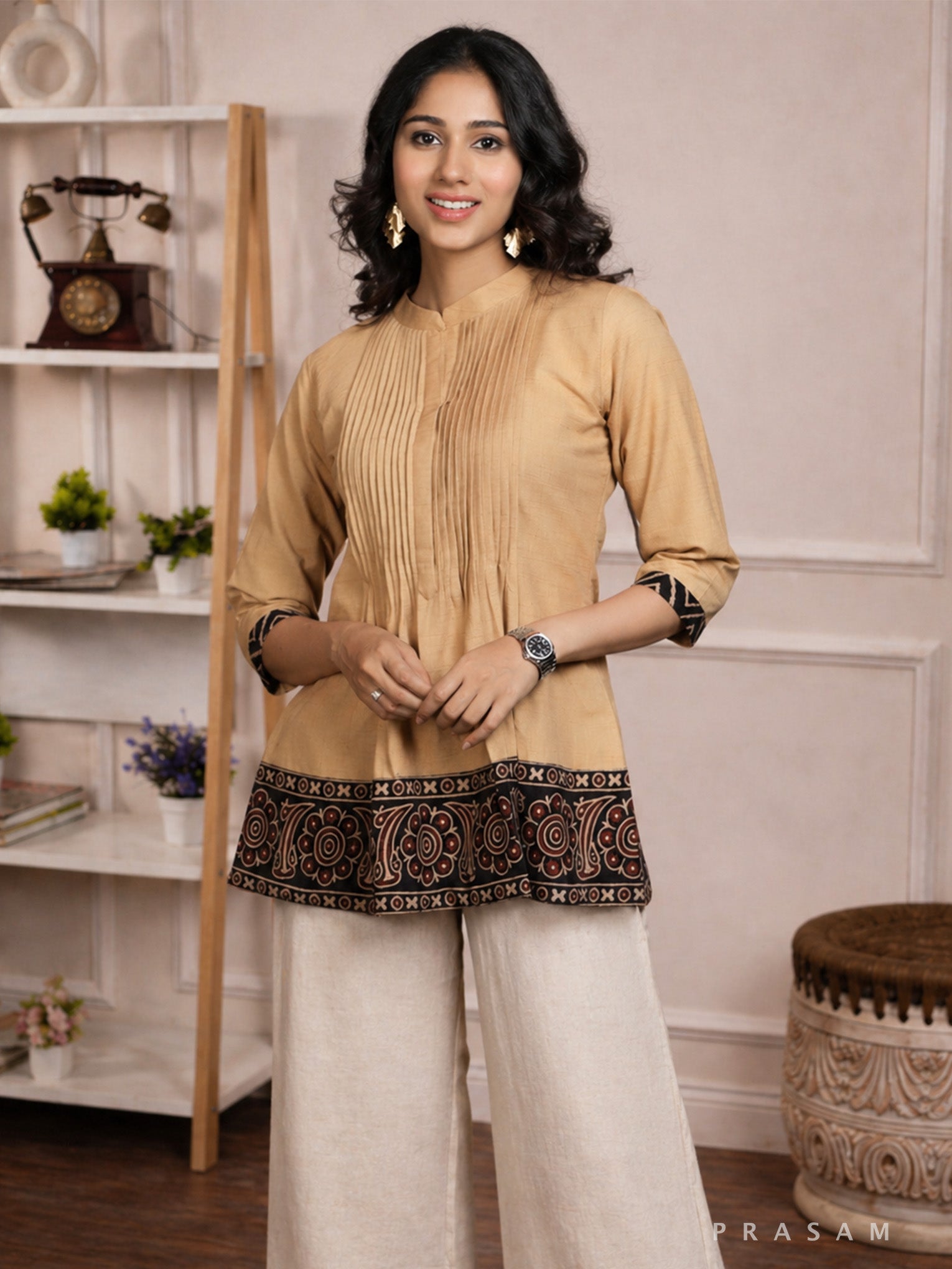 Ethno Traditions Handloom Cotton Tunic With Ajrakh Border