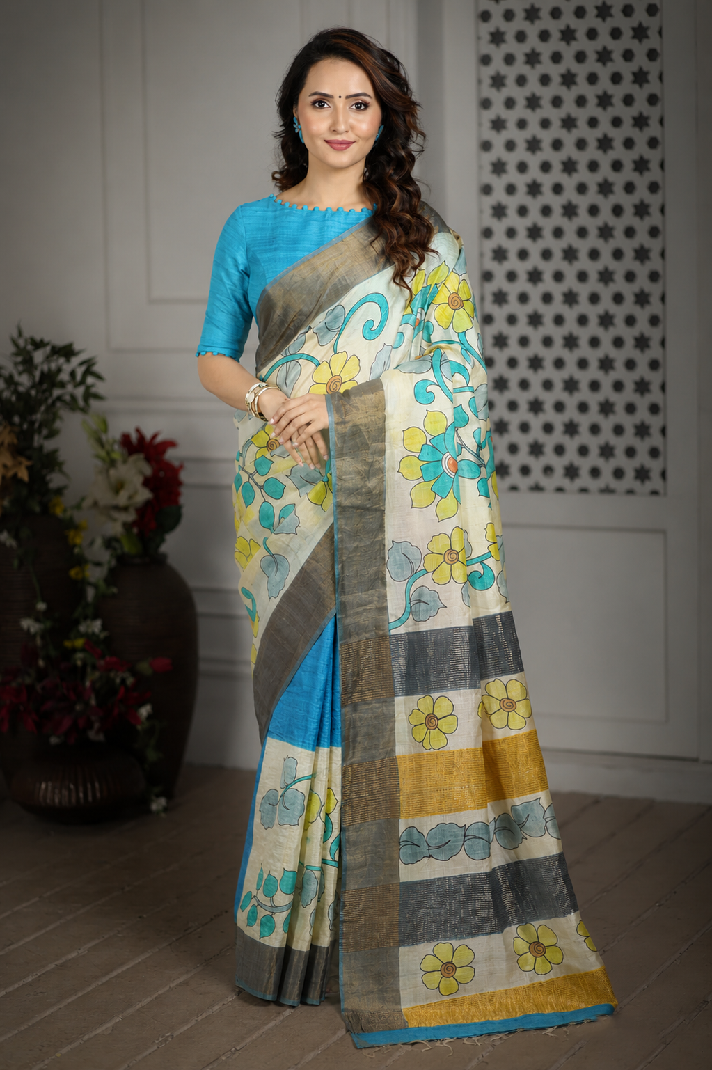 Forest Wild Kalamkari Tussar Silk Saree