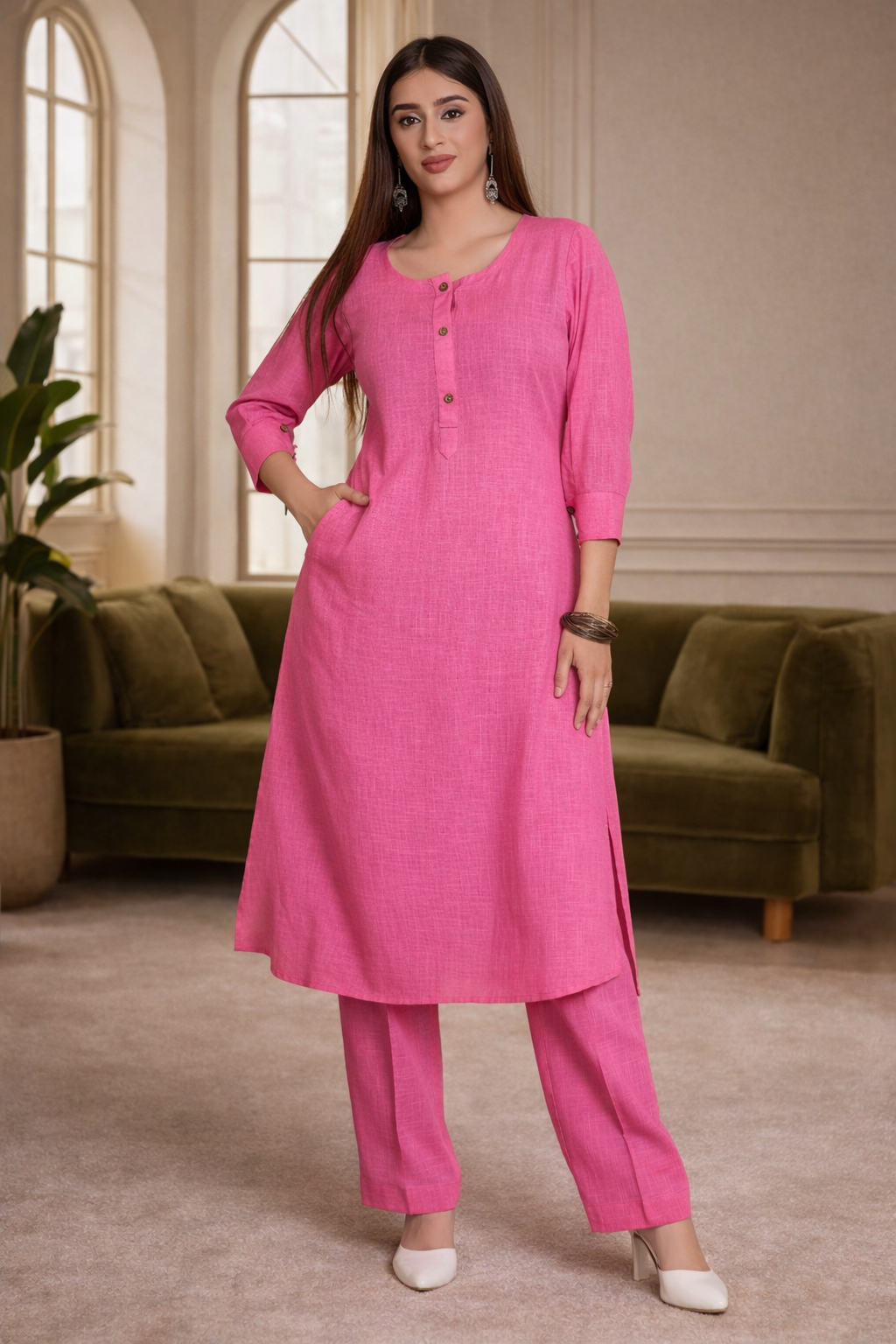 Fuchsia Delight Kurta Set (Dupatta Optional)