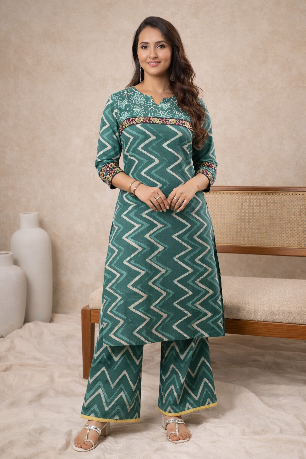 Jade Bagru Green Kurti Set