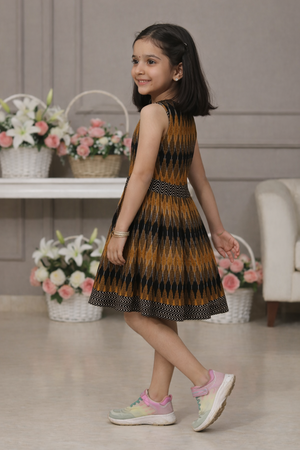 Mustard Trail Ikat Dress