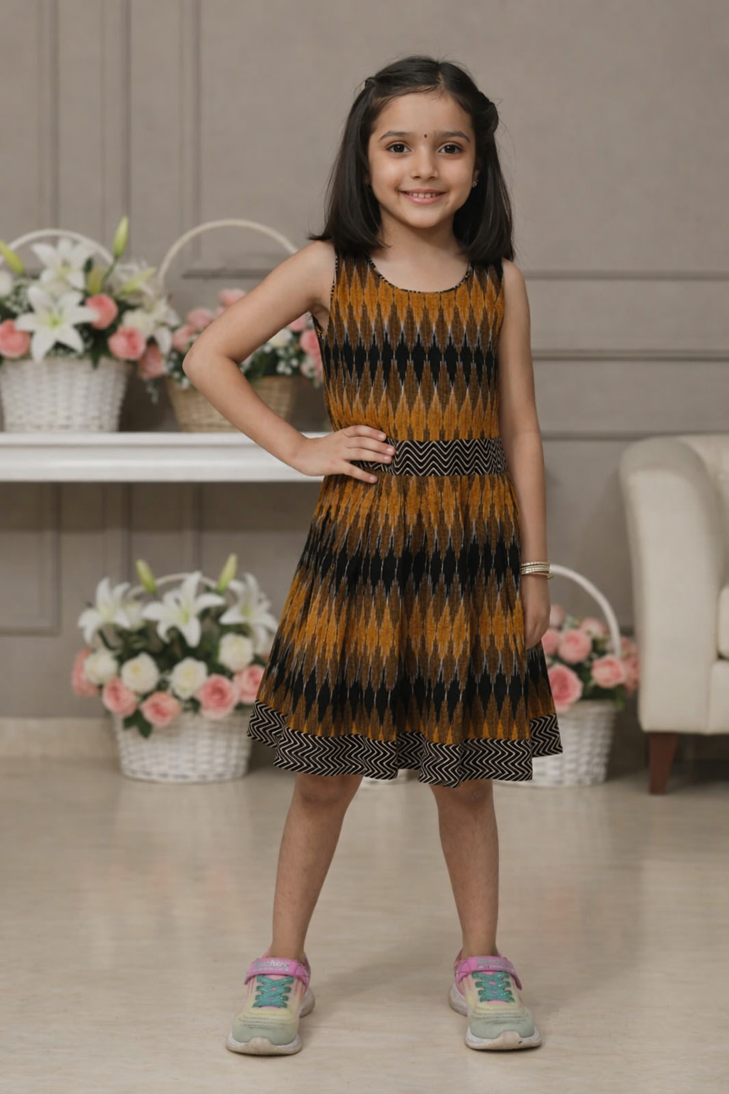 Mustard Trail Ikat Dress