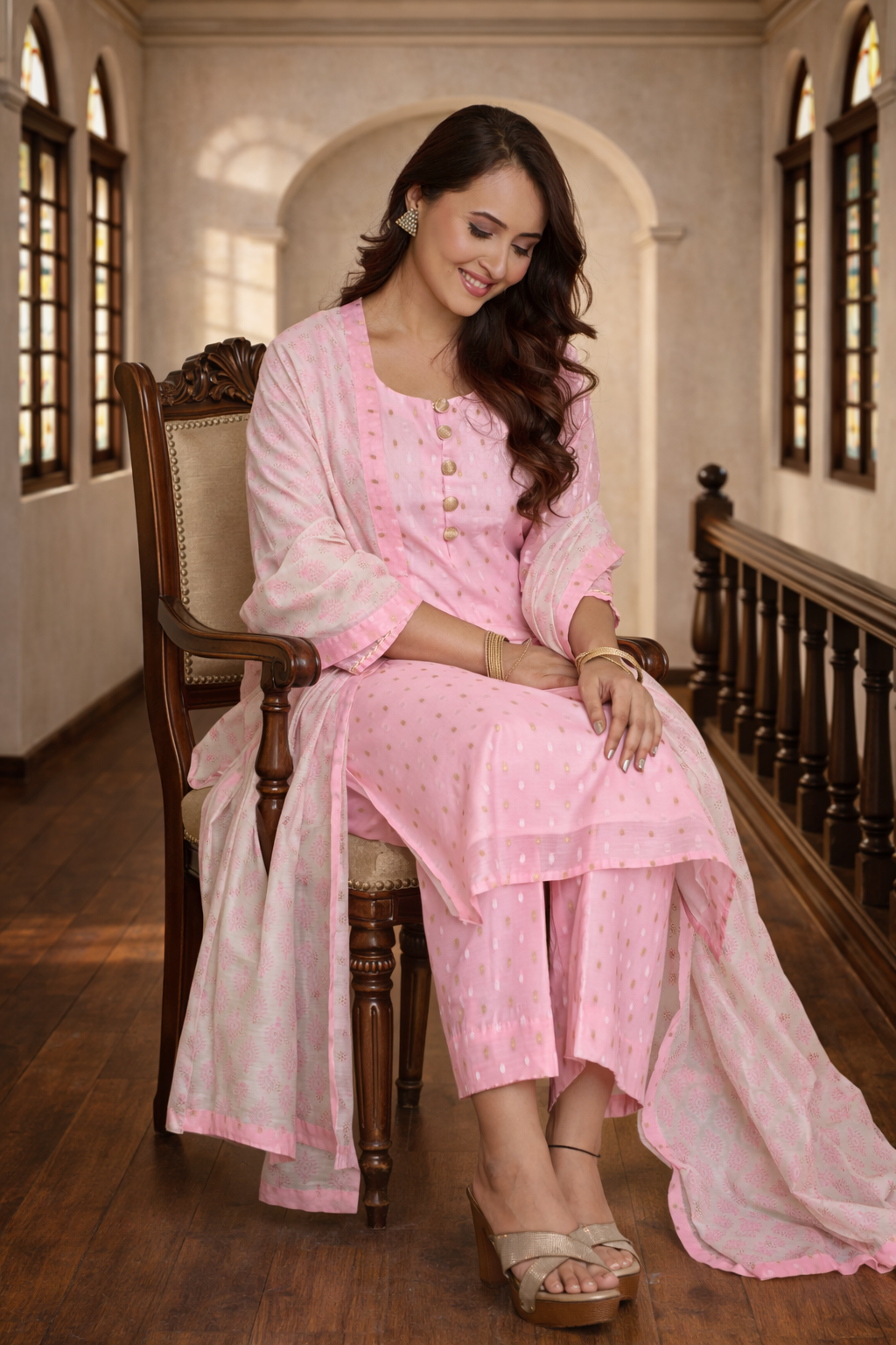 Pink Dewdrop Chanderi Kurta Set