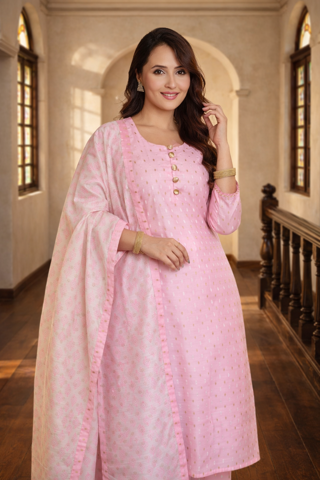 Pink Dewdrop Chanderi Kurta Set