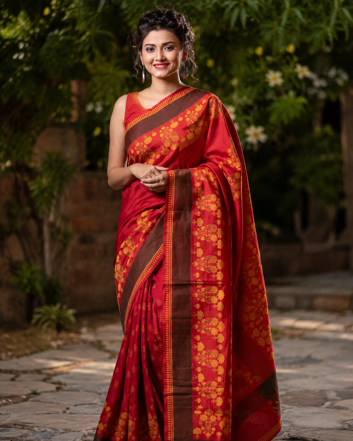 Sacred Embrace-Chanderi Block Print Saree