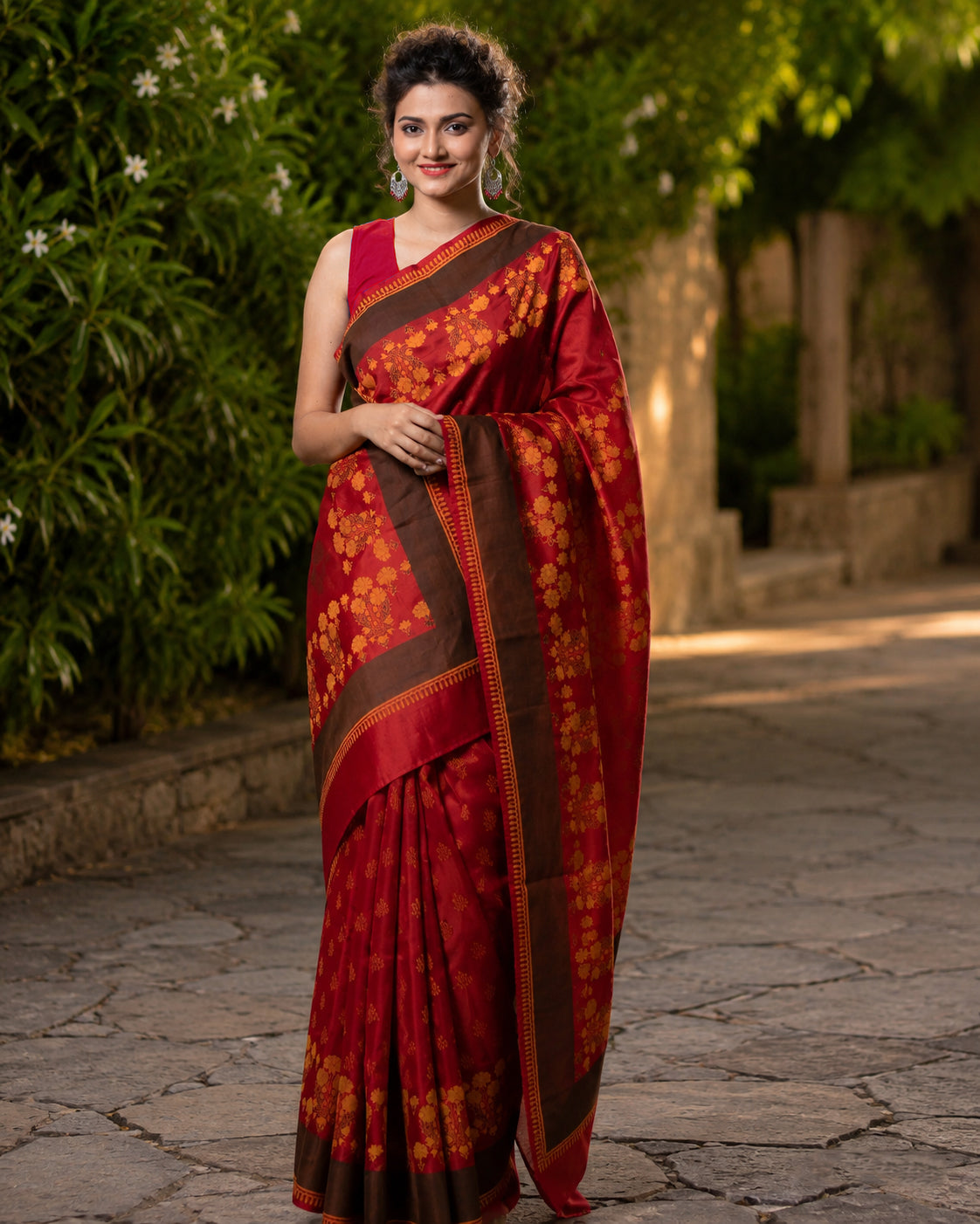 Sacred Embrace-Chanderi Block Print Saree
