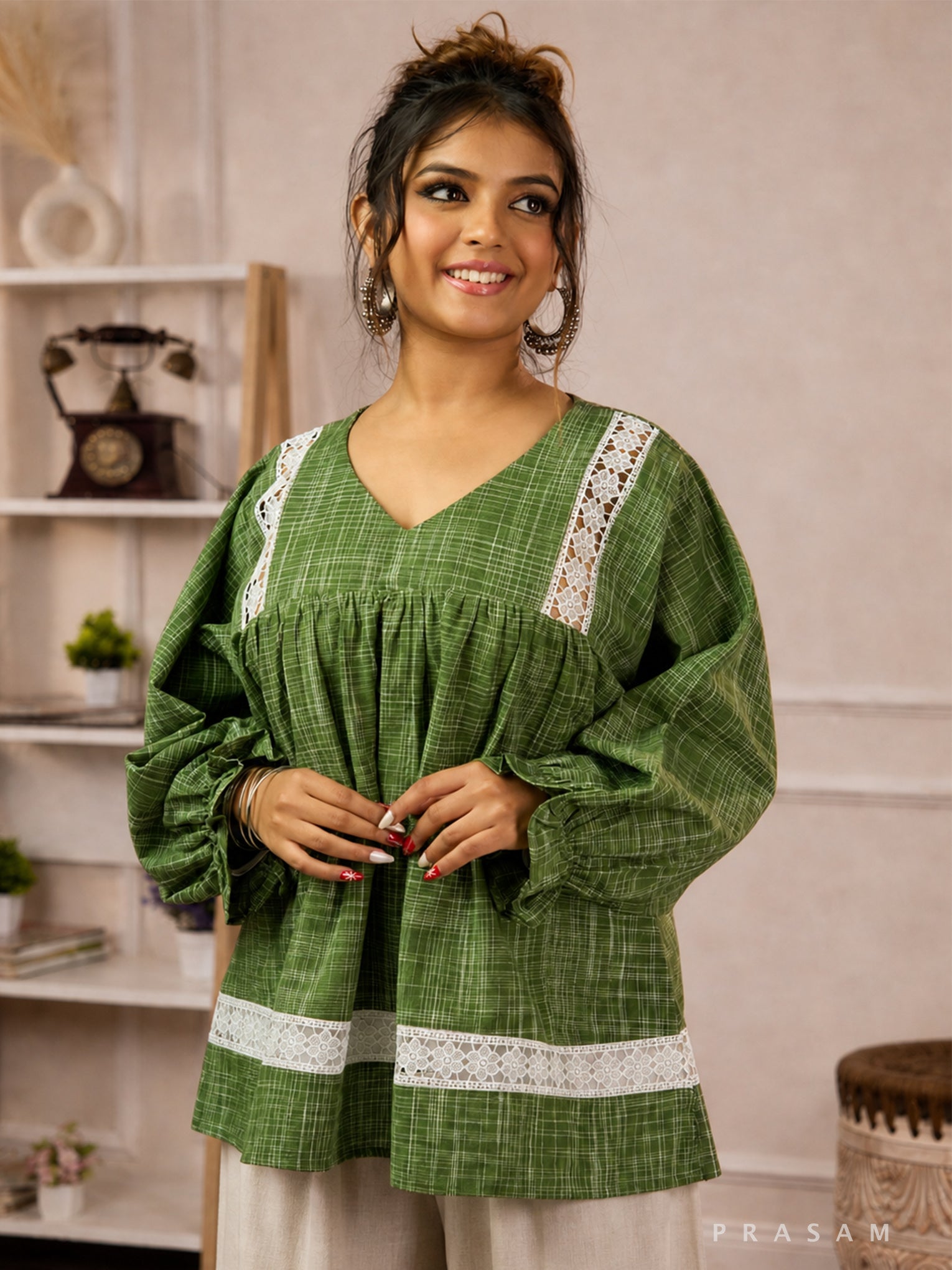 Sheen Green Threads Peplum Tunic