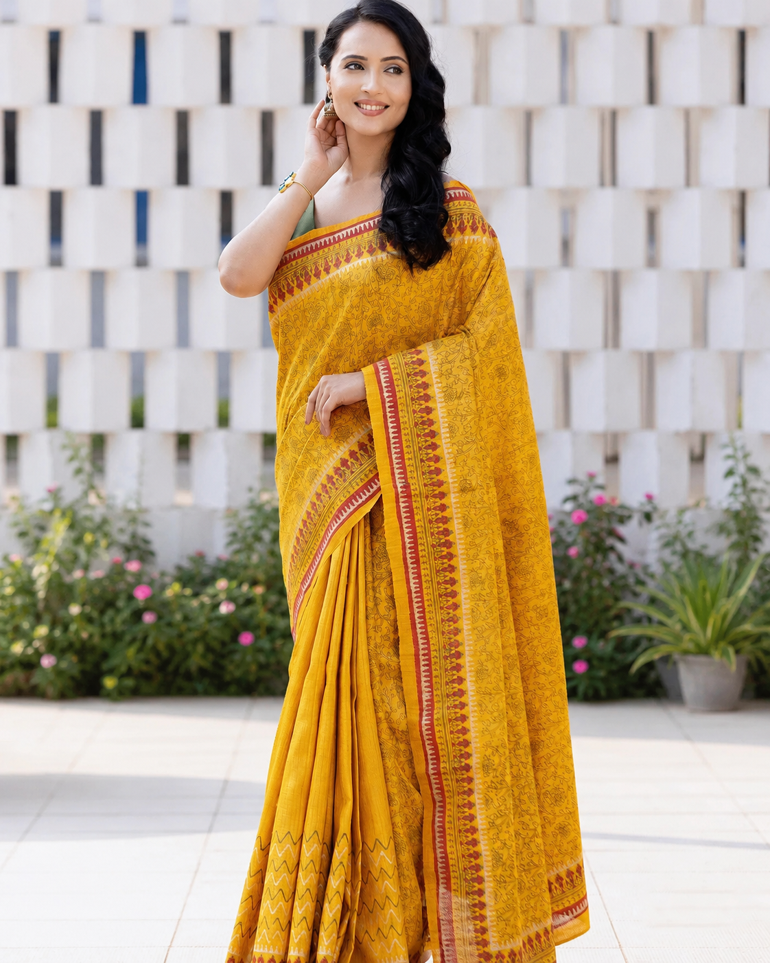 Sun Gaze Pure Ghicha Silk Hand Block Print Saree