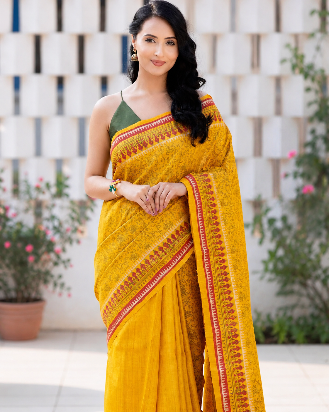 Sun Gaze Pure Ghicha Silk Hand Block Print Saree