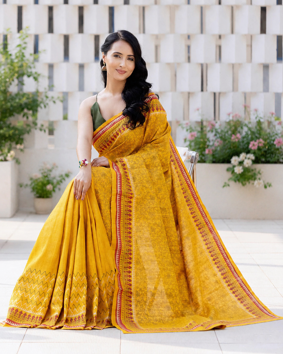 Sun Gaze Pure Ghicha Silk Hand Block Print Saree
