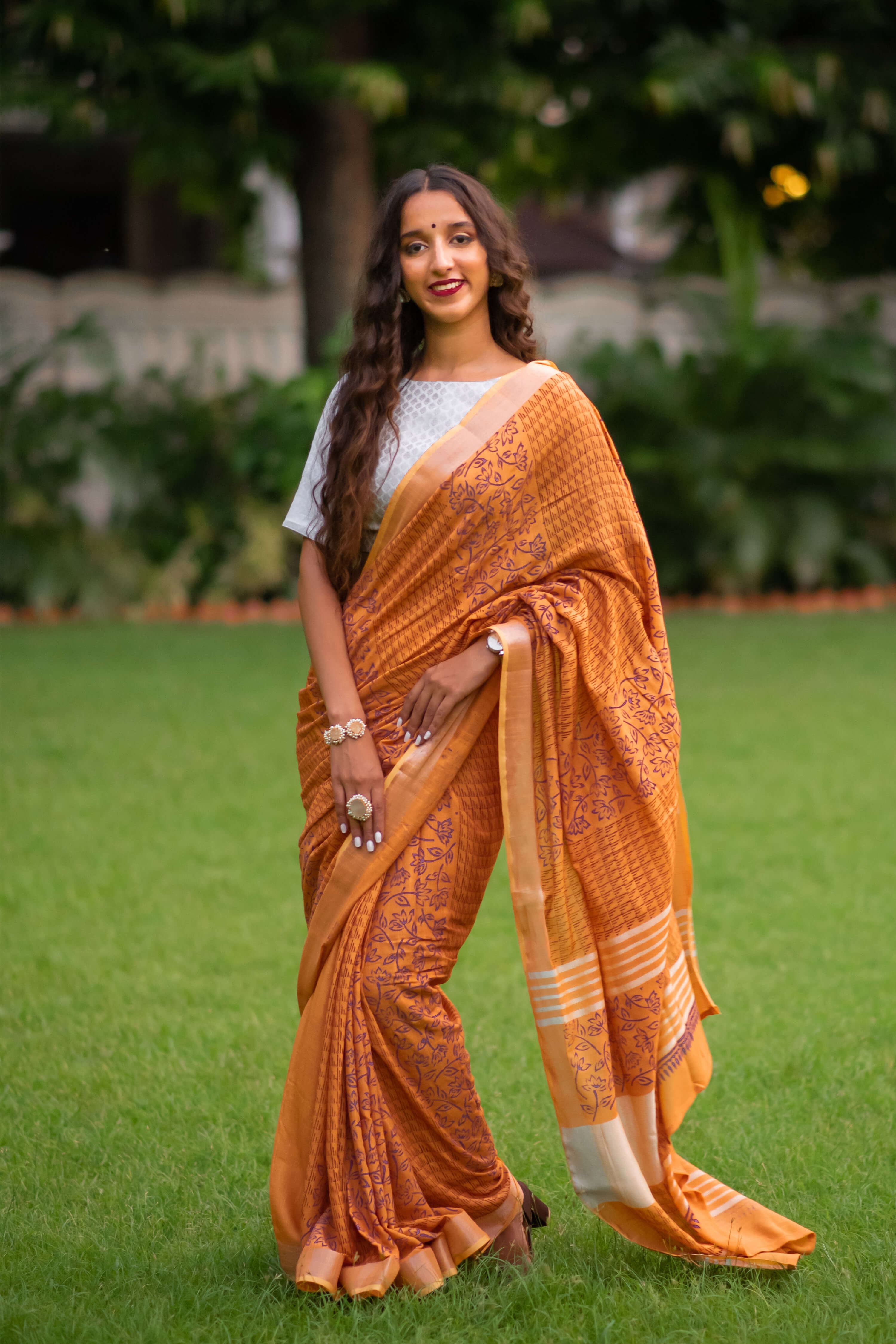 Salmon Strike Cotton handblock print Saree Prasamcrafts Handcrafted Festive Workwear Dailywear