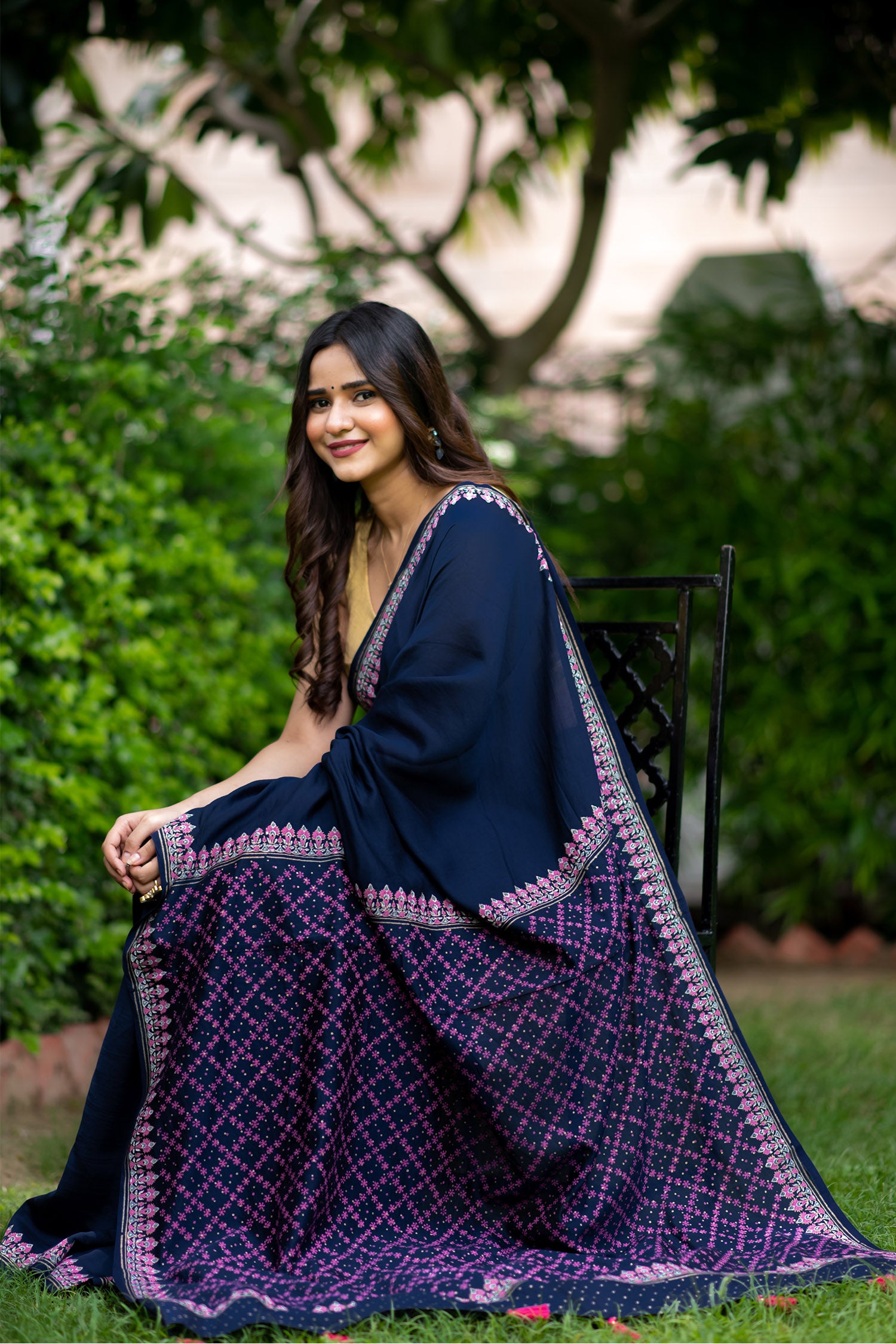 BloomingJingle Silk Modal handblock print Saree Prasamcrafts  Handcrafted festivewear