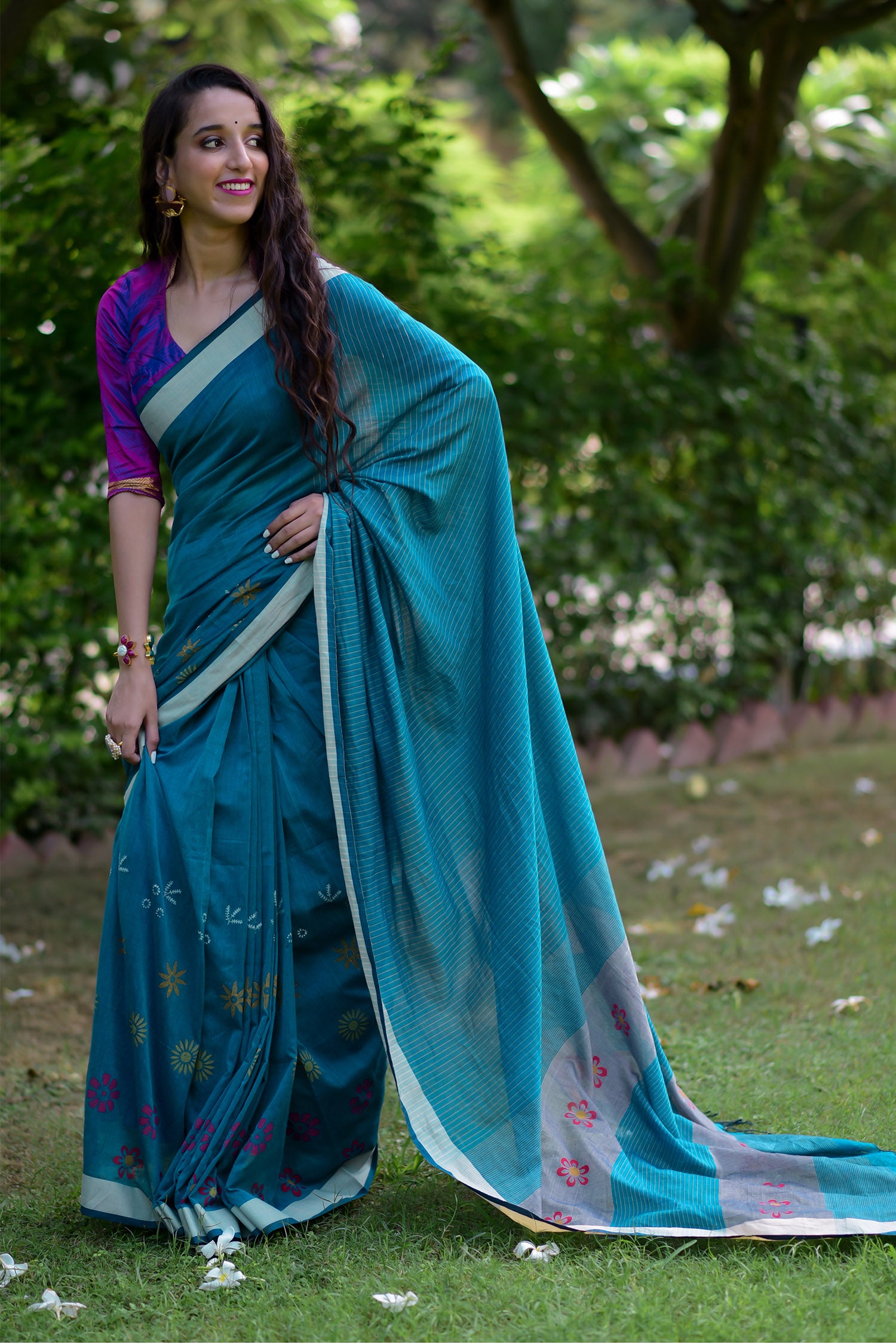 Forget Me Not -Cotton Block Print Saree