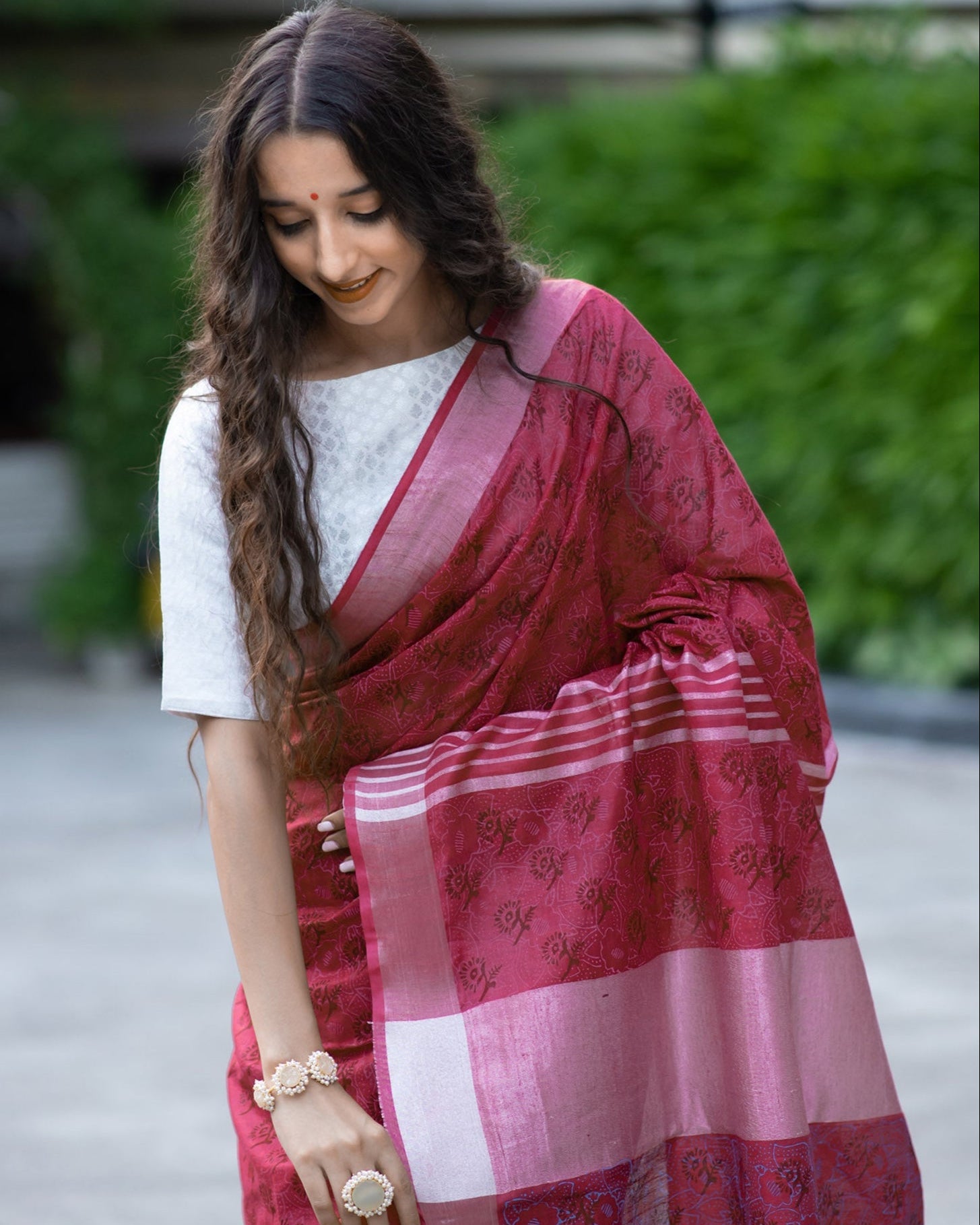 Melodic Maroon Cotton handblock print Saree Prasamcrafts Handcrafted Festive Workwear Dailywear