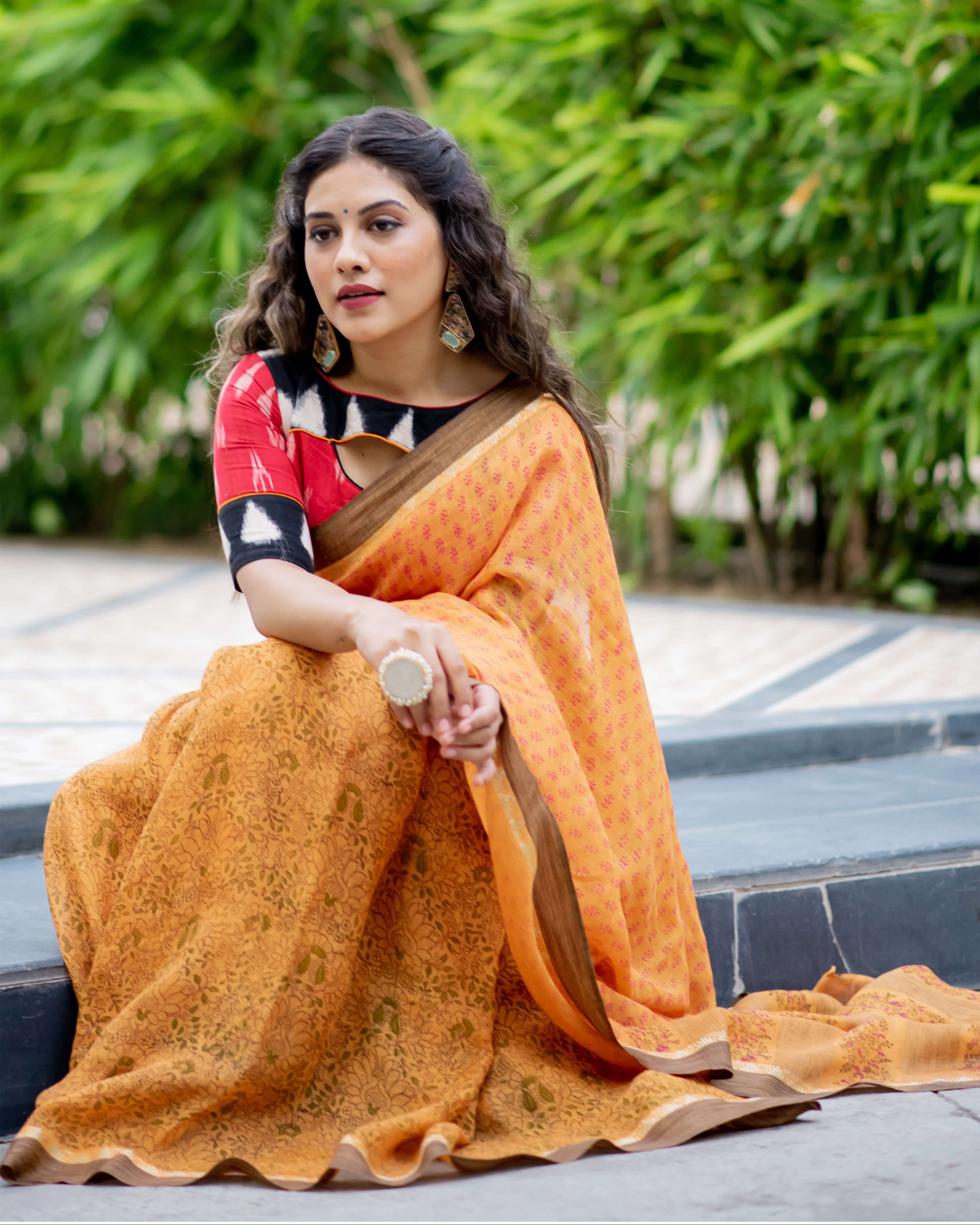 Summer Sunset Linen Handblock print Saree Prasamcrafts Handcrafted Festive Workwear Dailywear