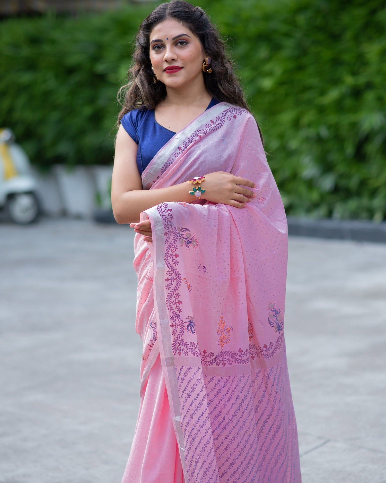 Scented Rose Glow- Handwoven Hand Block Print Saree Prasam Crafts