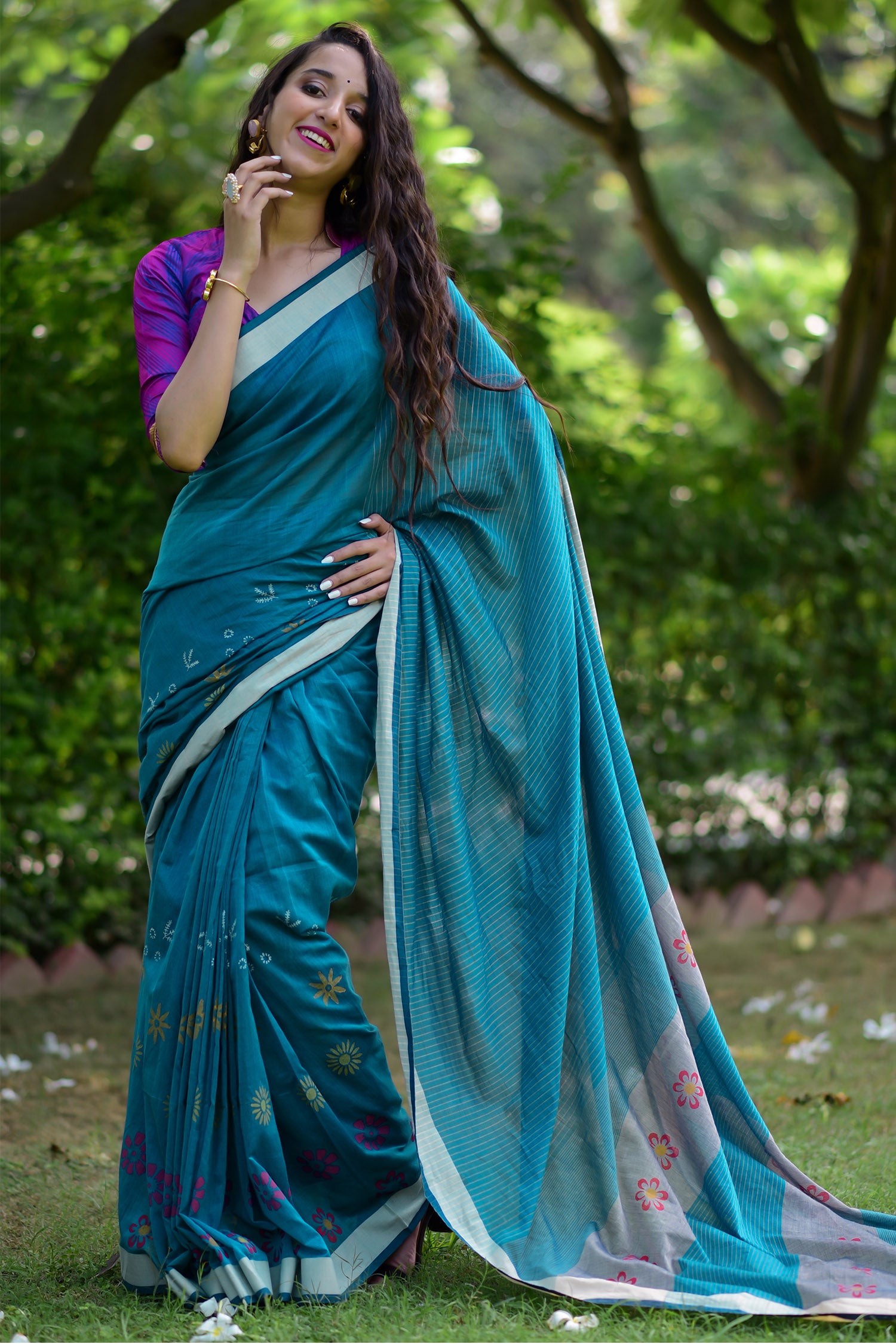 Forget Me Not -Cotton Block Print Saree