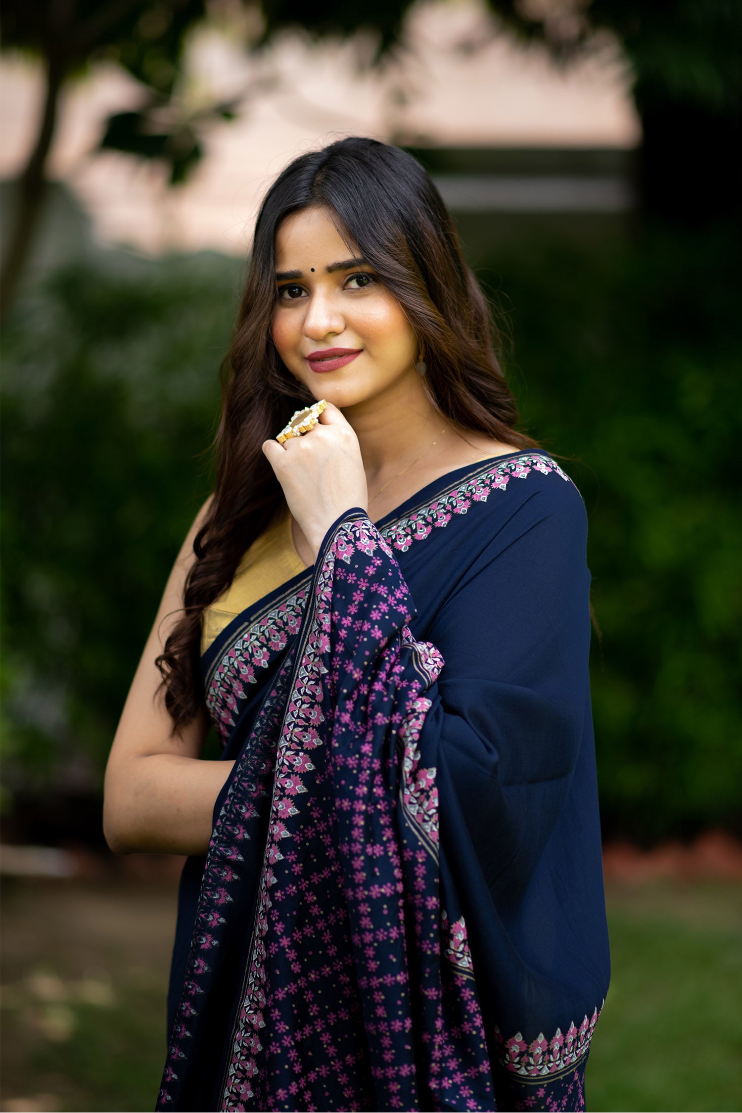 BloomingJingle Silk Modal handblock print Saree Prasamcrafts  Handcrafted festivewear