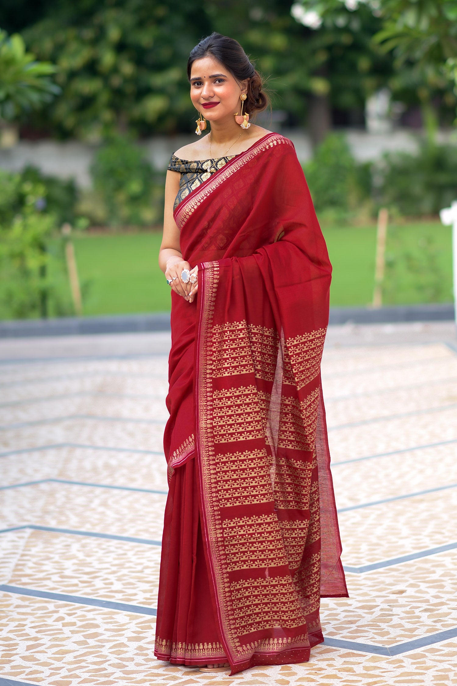 Royal Lustre Chanderi Handblock Print Saree Prasamcrafts Handcrafted Festive Workwear Dailywear