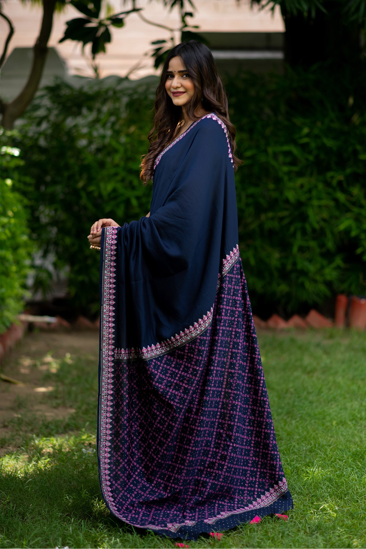 BloomingJingle Silk Modal handblock print Saree Prasamcrafts  Handcrafted festivewear