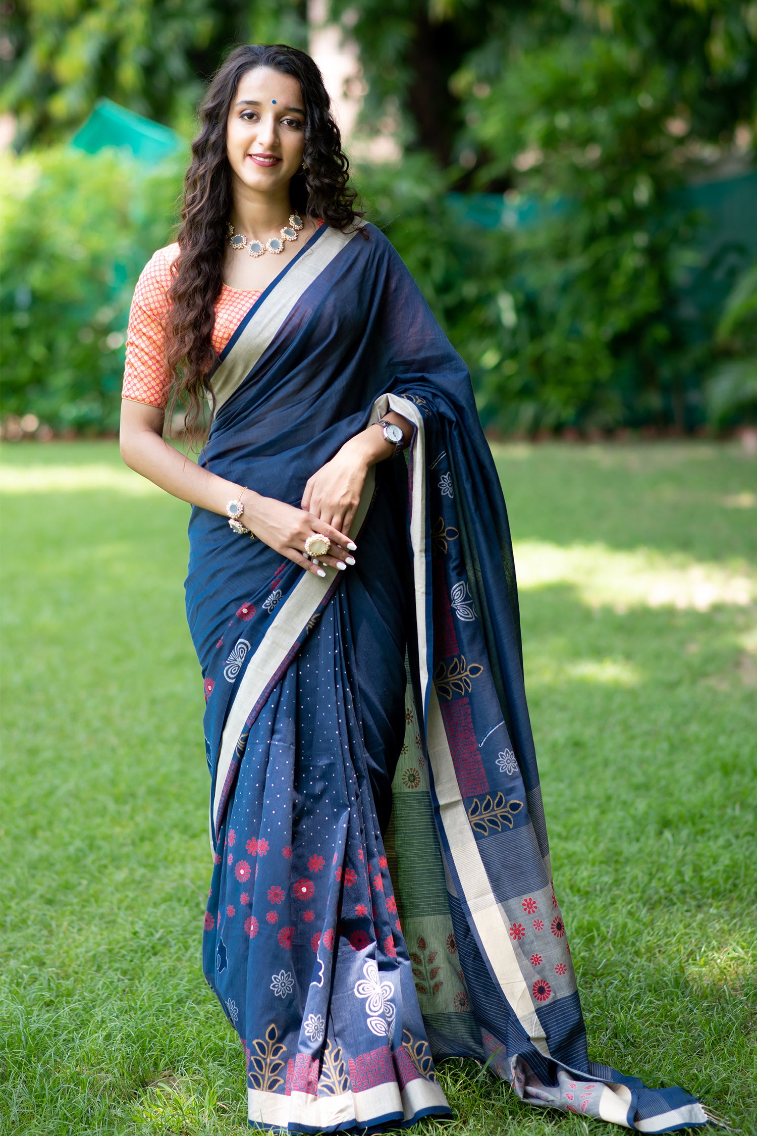 Wind Slide Cotton Hand Block Print Sarees PRasamCrafts