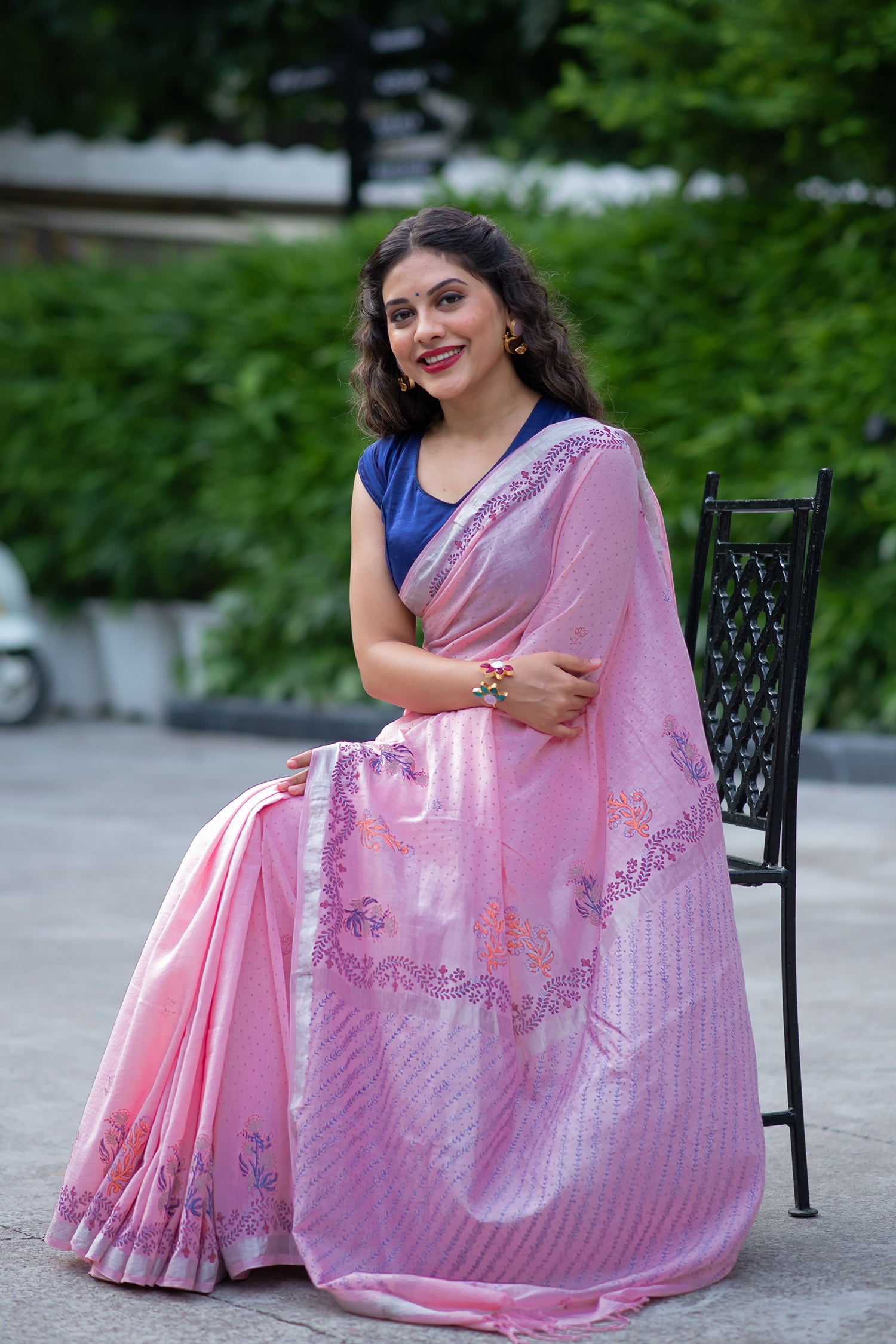 Scented Rose Glow- Handwoven Hand Block Print Saree Prasam Crafts