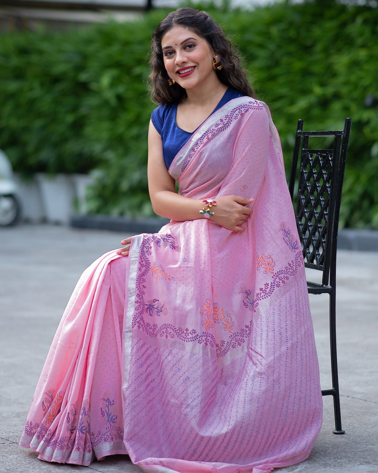 Scented Rose Glow- Handwoven Hand Block Print Saree Prasam Crafts