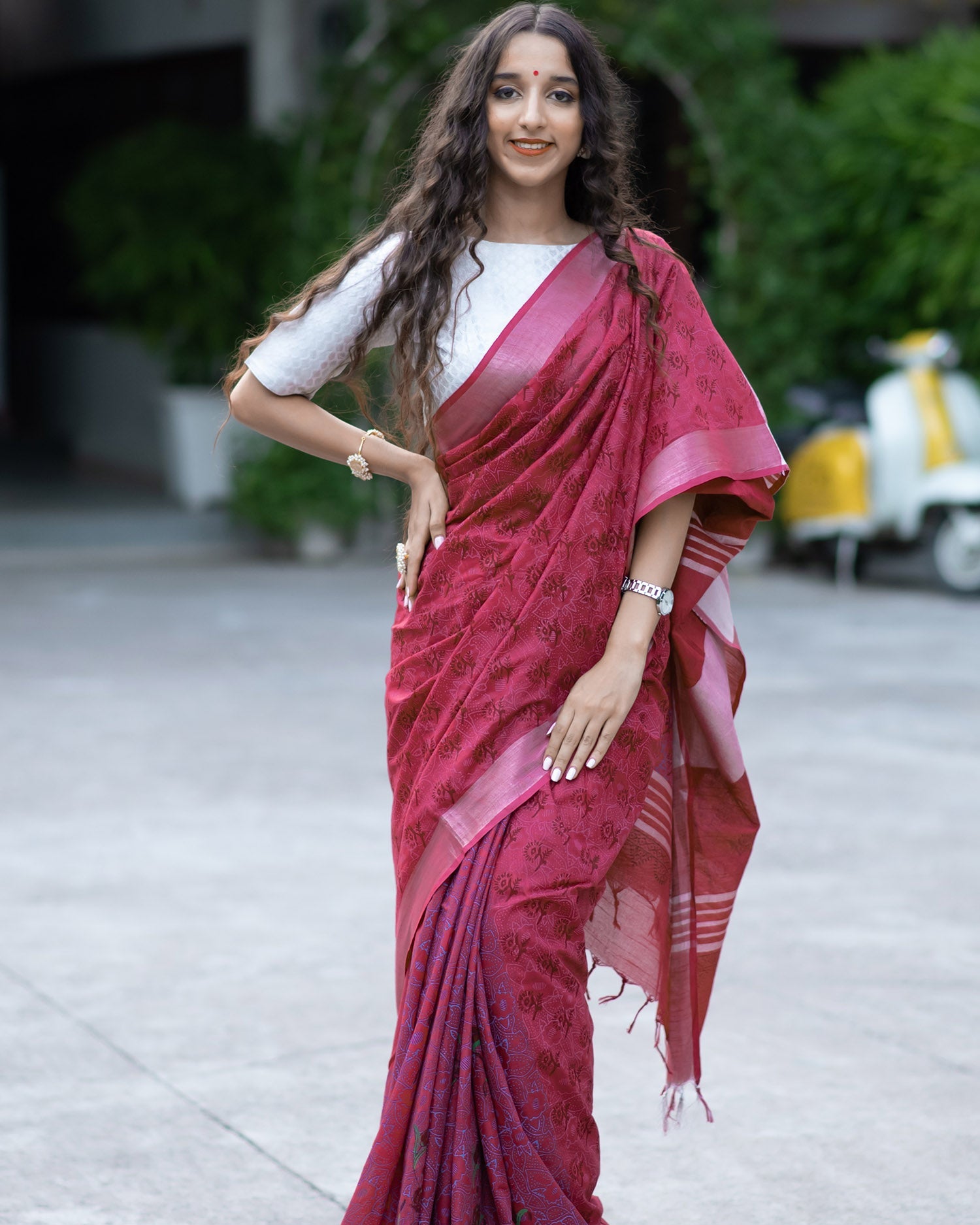 Melodic Maroon Cotton handblock print Saree Prasamcrafts Handcrafted Festive Workwear Dailywear