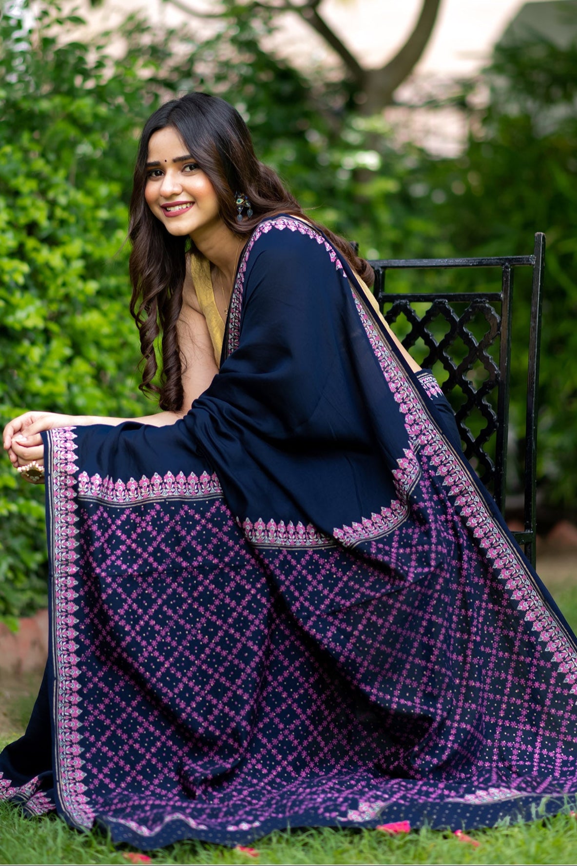 BloomingJingle Silk Modal handblock print Saree Prasamcrafts  Handcrafted festivewear